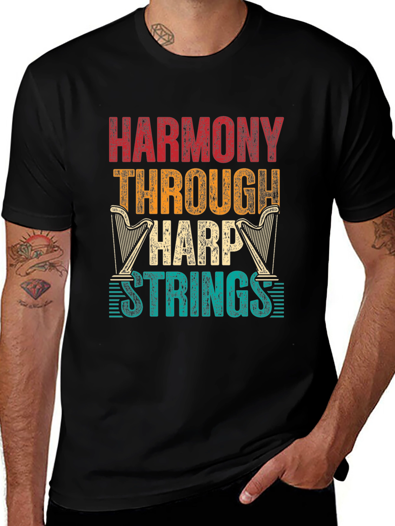 Harmony Through Harp Strings Graphic Tee