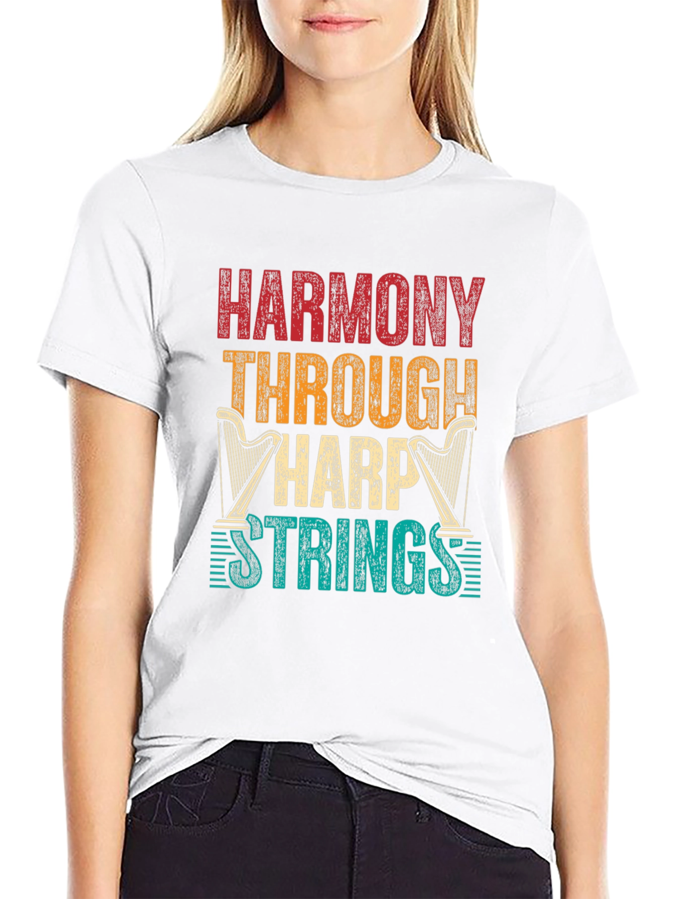 Harmony Through Harp Strings Graphic Tee