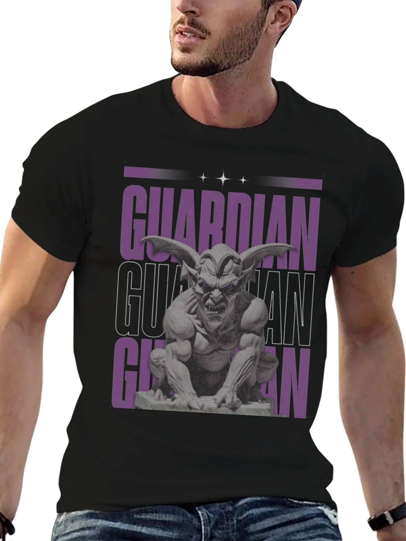 Guardian Gargoyle Graphic Tee - Black Cotton
