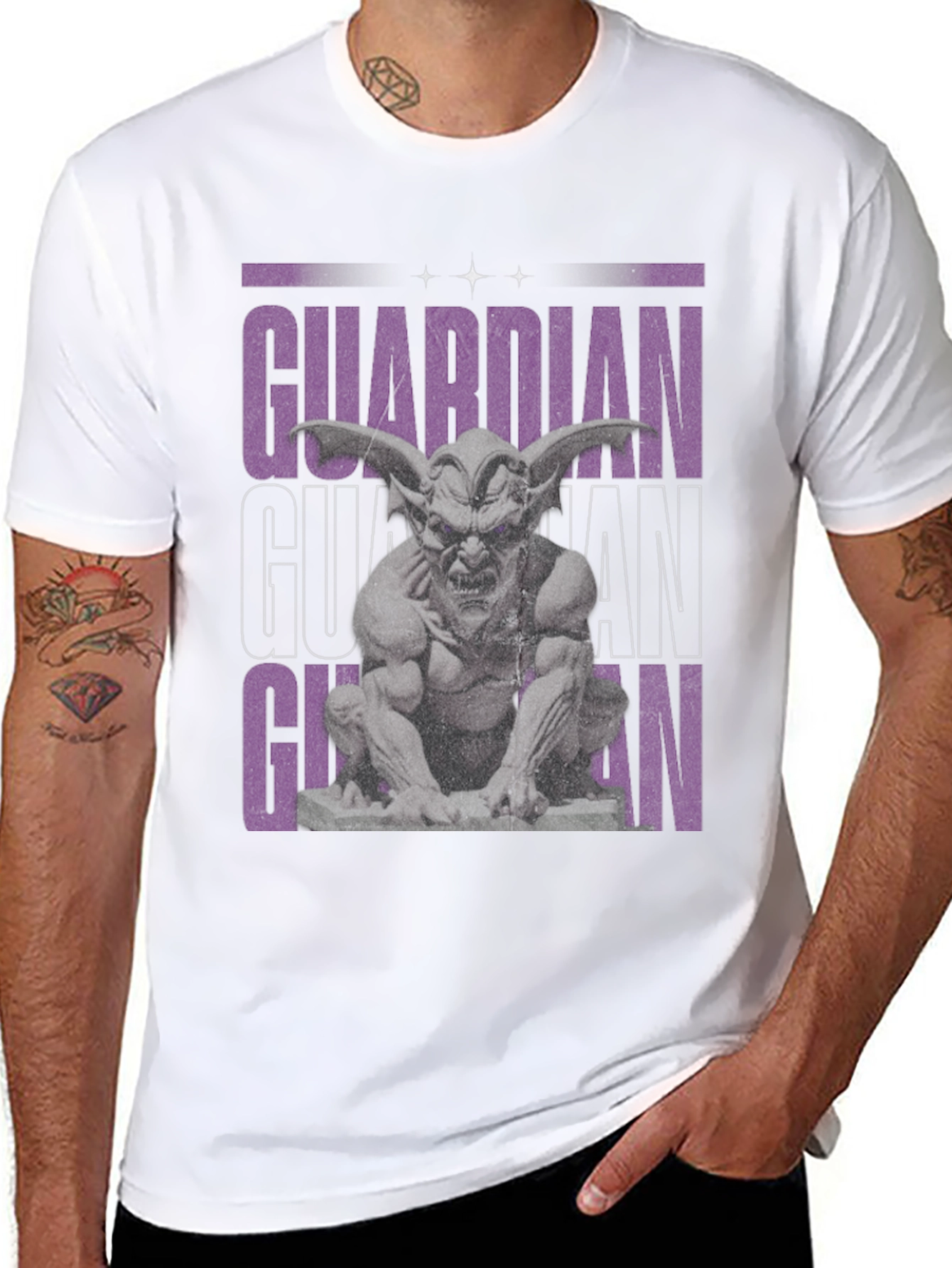 Guardian Gargoyle Graphic Tee - Black Cotton