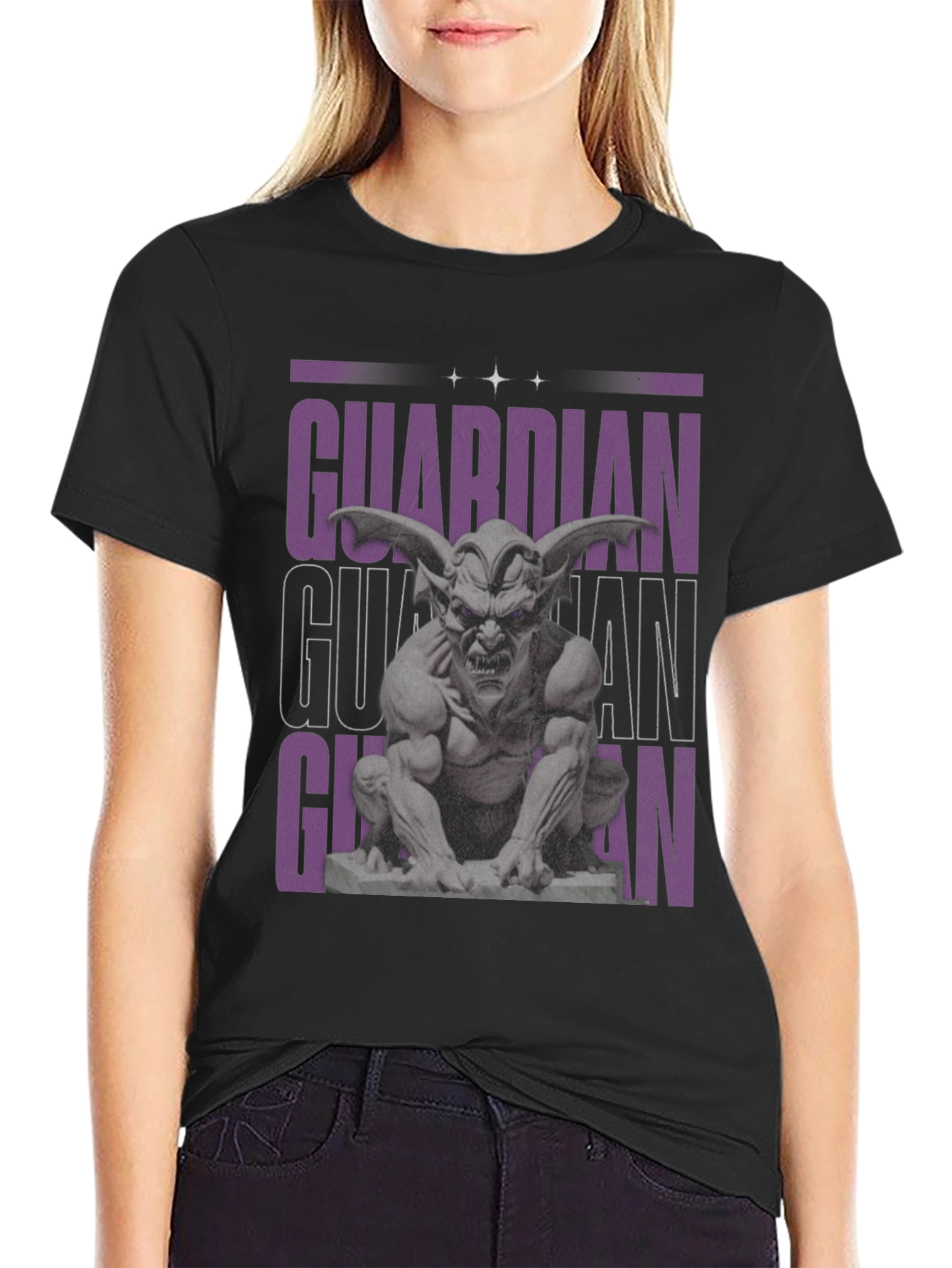 Guardian Gargoyle Graphic Tee - Black Cotton