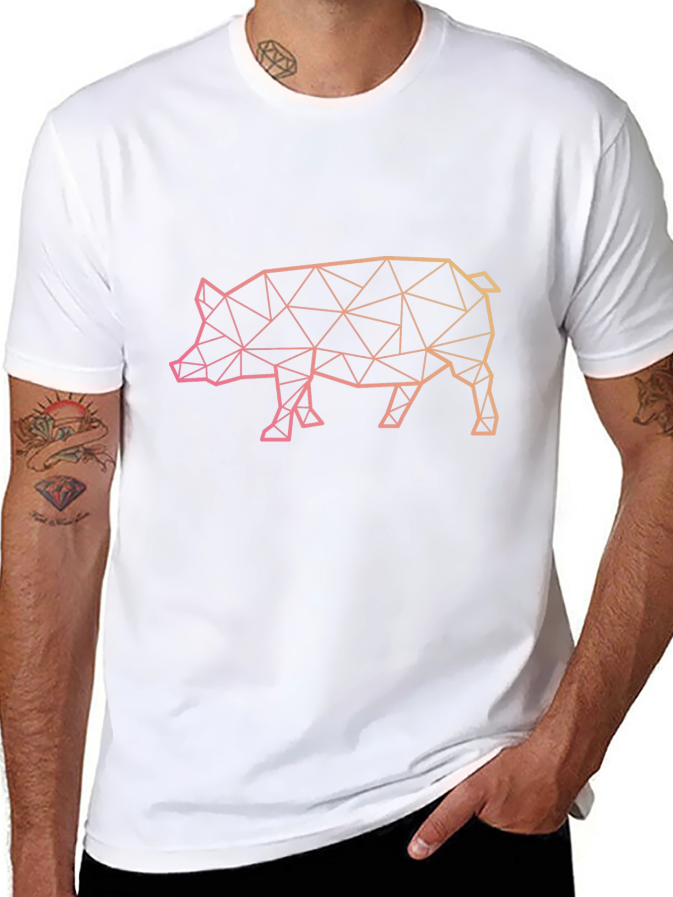 Geometric Pig Graphic Tee - Modern Animal Print Shirt