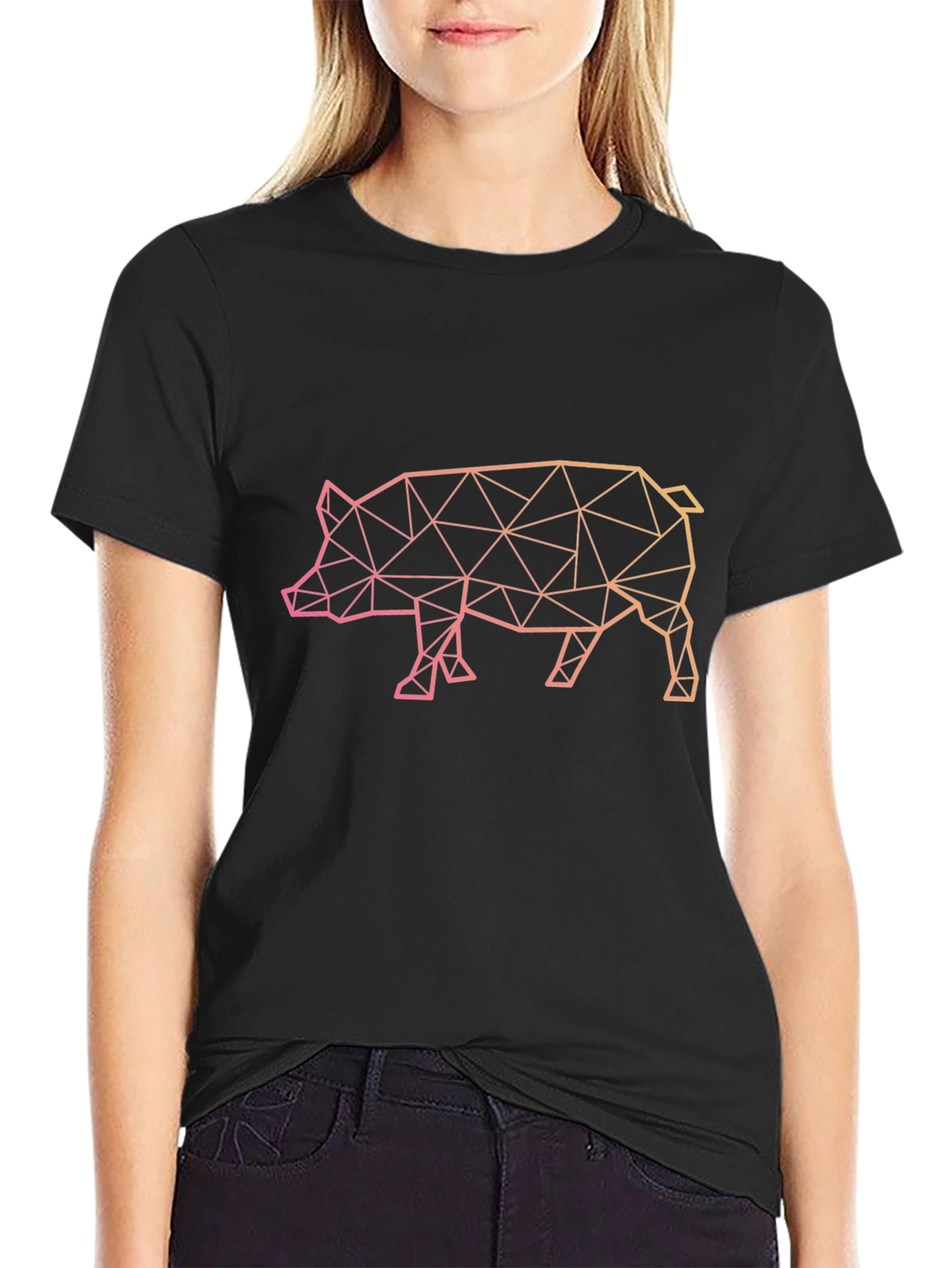 Geometric Pig Graphic Tee - Modern Animal Print Shirt