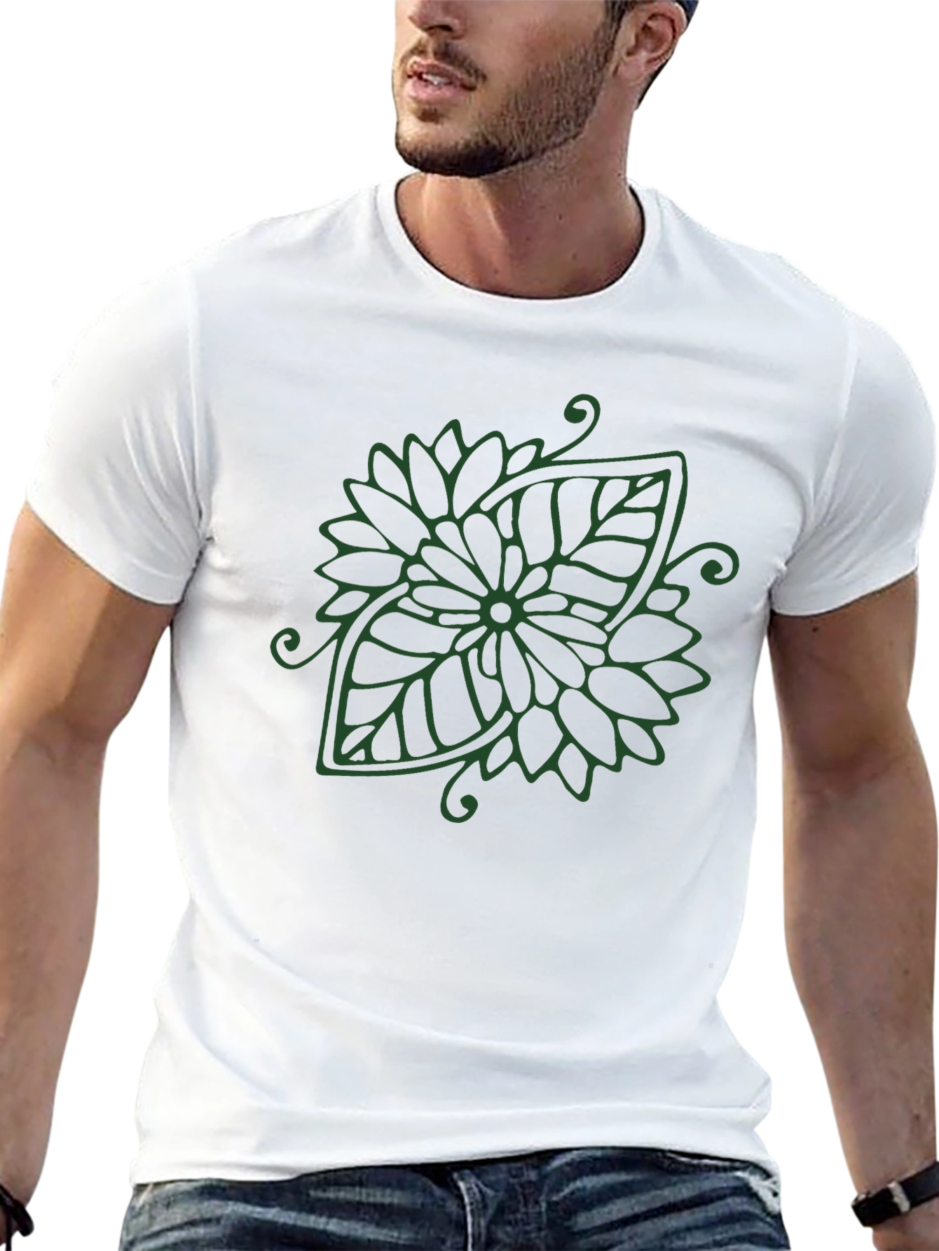 Leaf Mandala Black T-Shirt - Nature Inspired Design