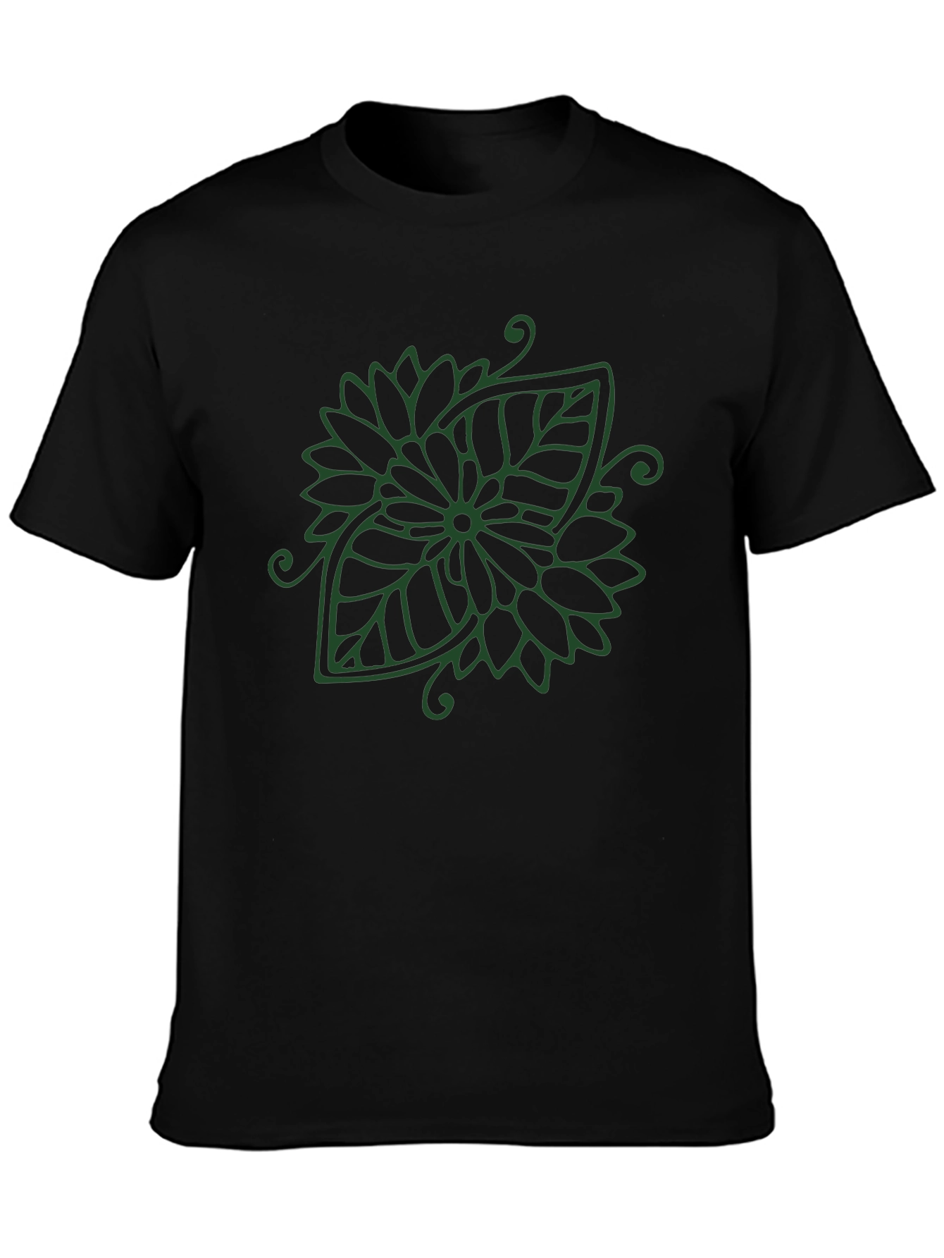 Leaf Mandala Black T-Shirt - Nature Inspired Design