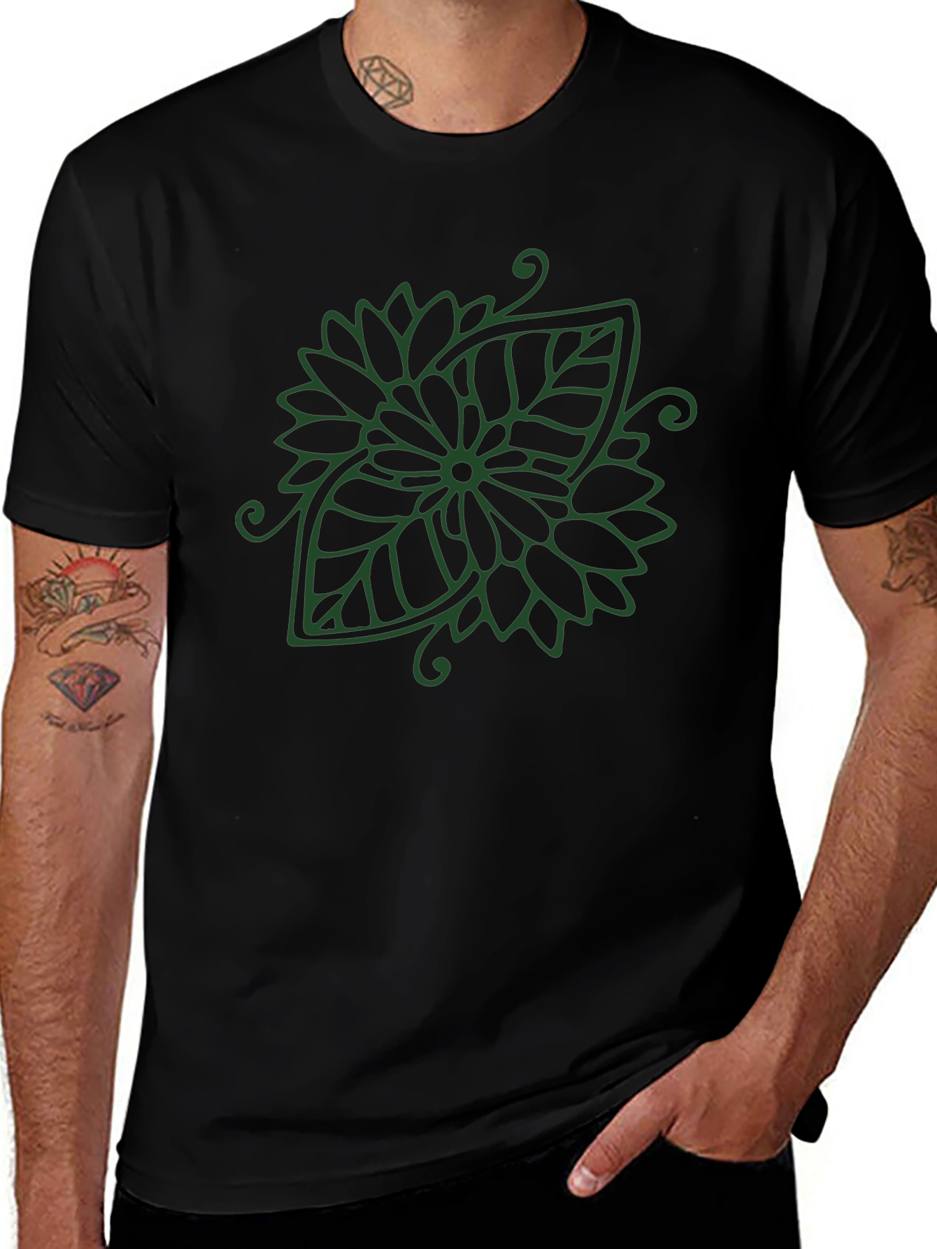 Leaf Mandala Black T-Shirt - Nature Inspired Design
