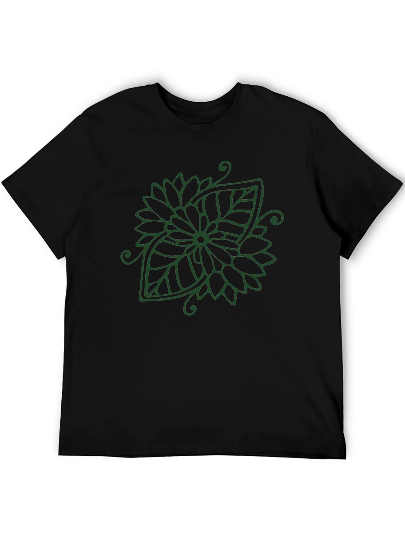 Leaf Mandala Black T-Shirt - Nature Inspired Design