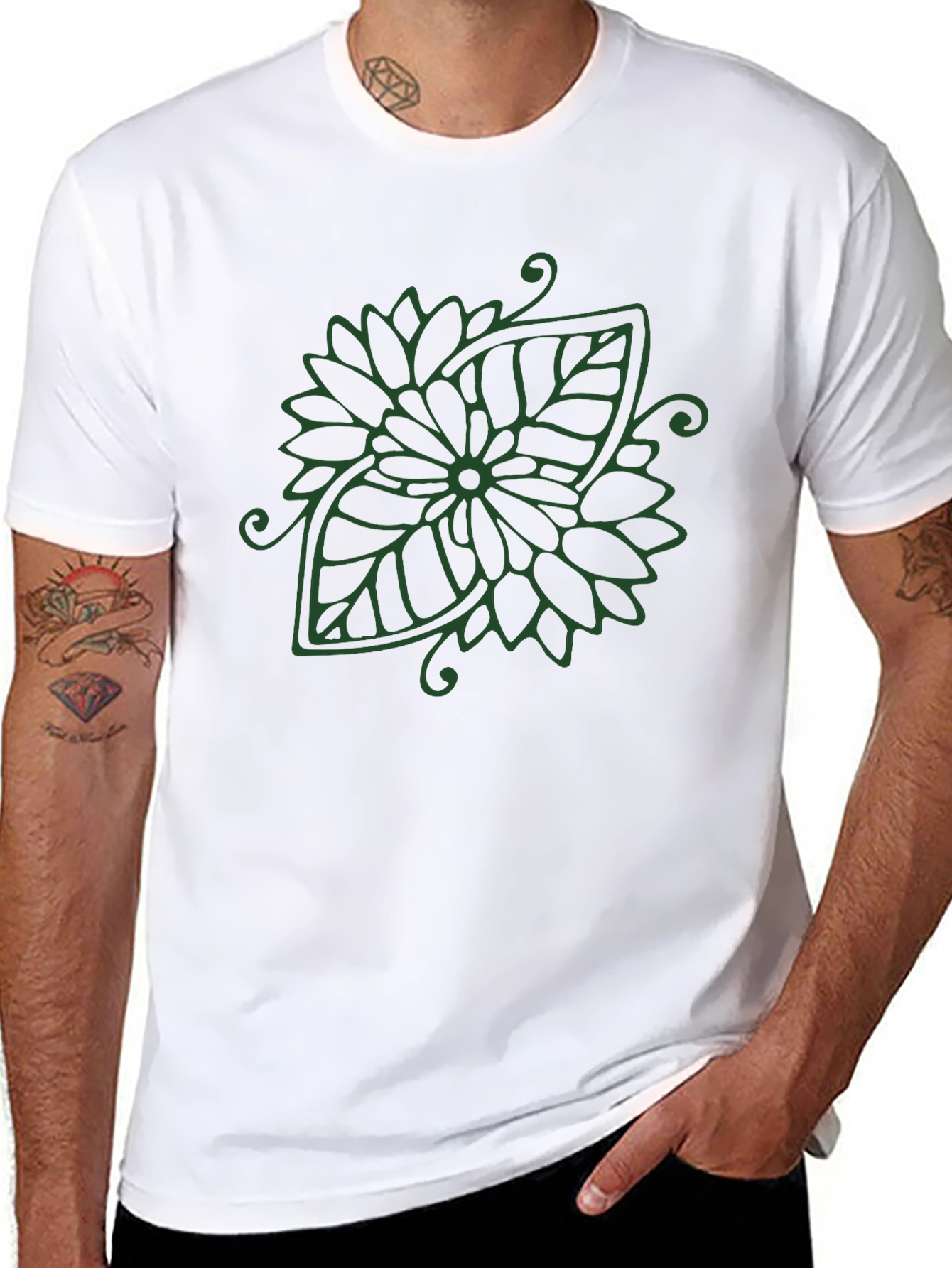 Leaf Mandala Black T-Shirt - Nature Inspired Design