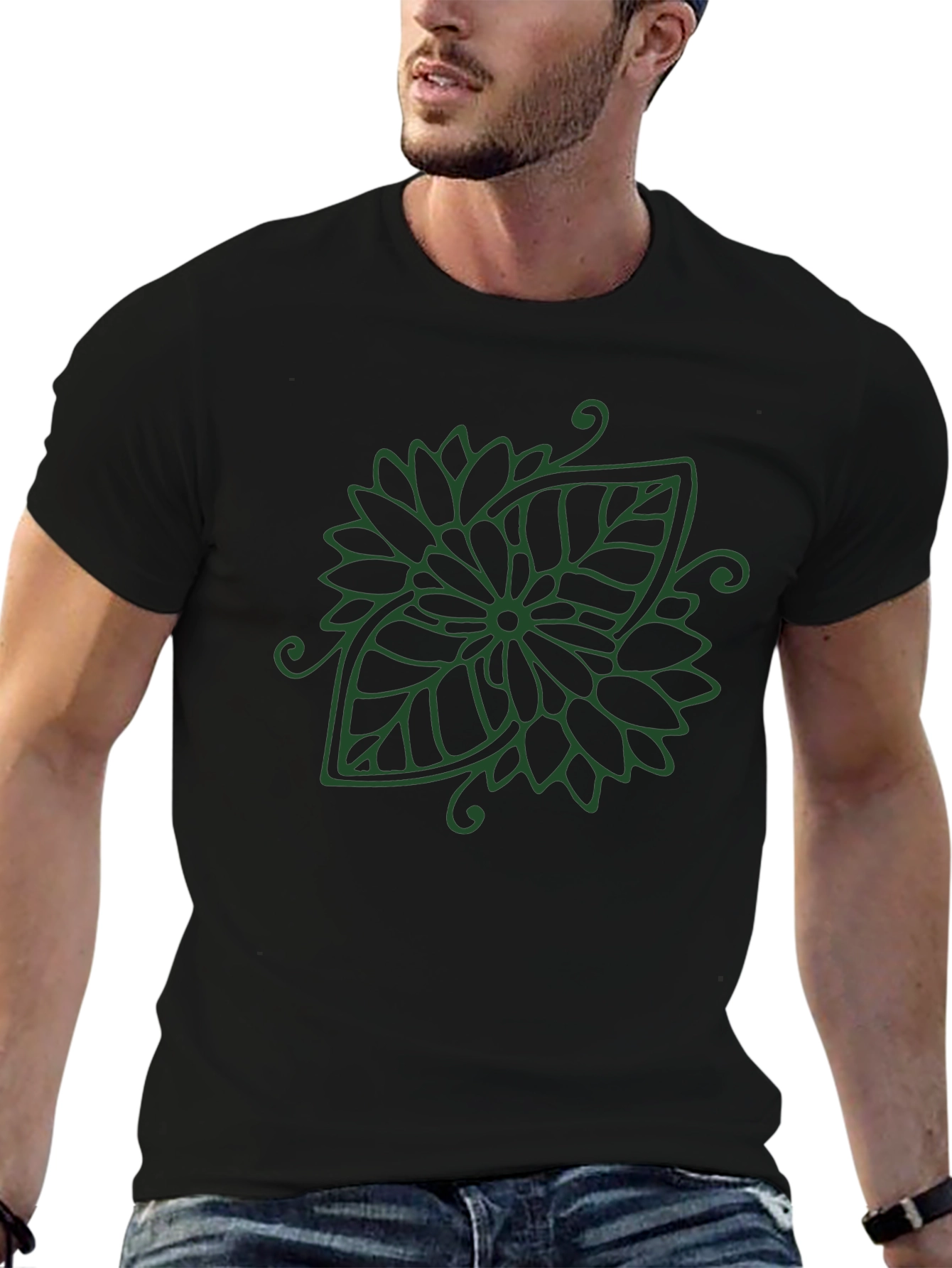 Leaf Mandala Black T-Shirt - Nature Inspired Design