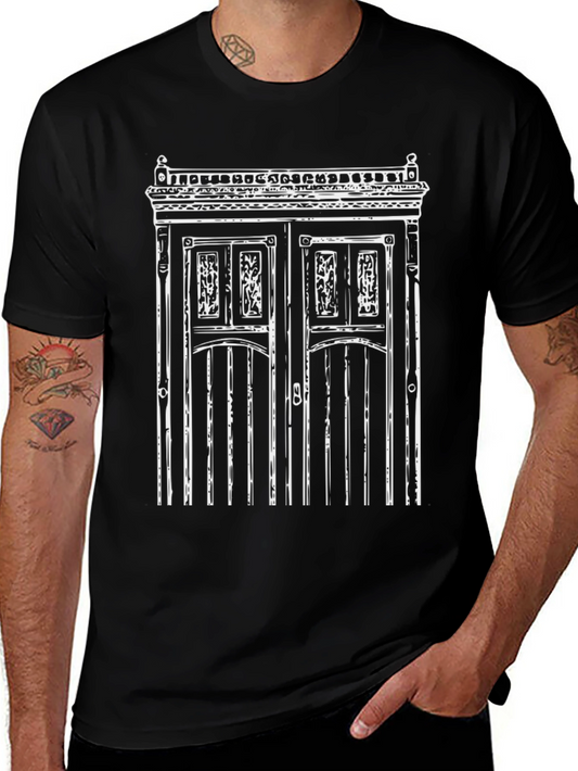 Ornate Door Graphic Tee - Black Cotton T-Shirt