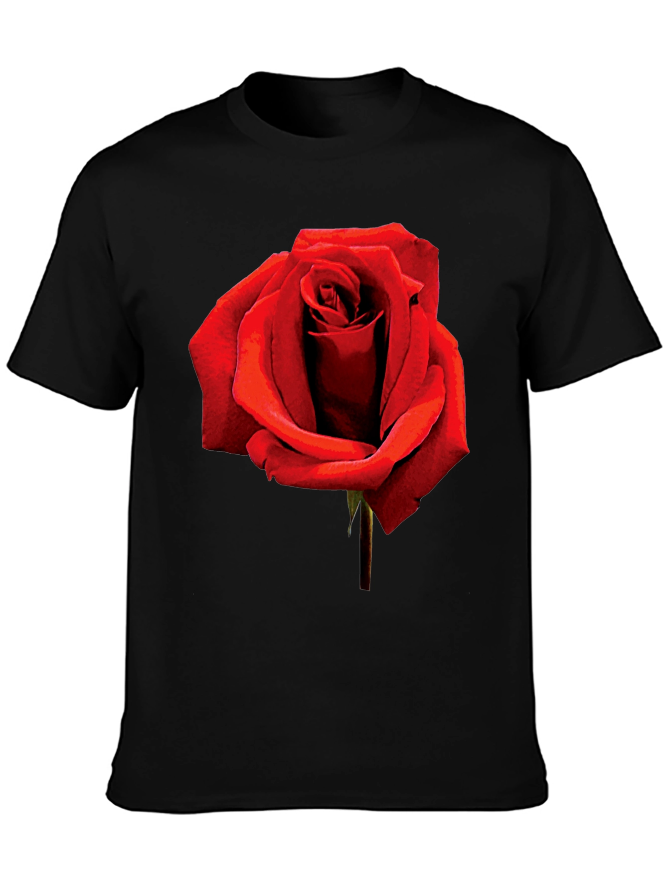 Red Rose Graphic Tee - Black Cotton T-Shirt
