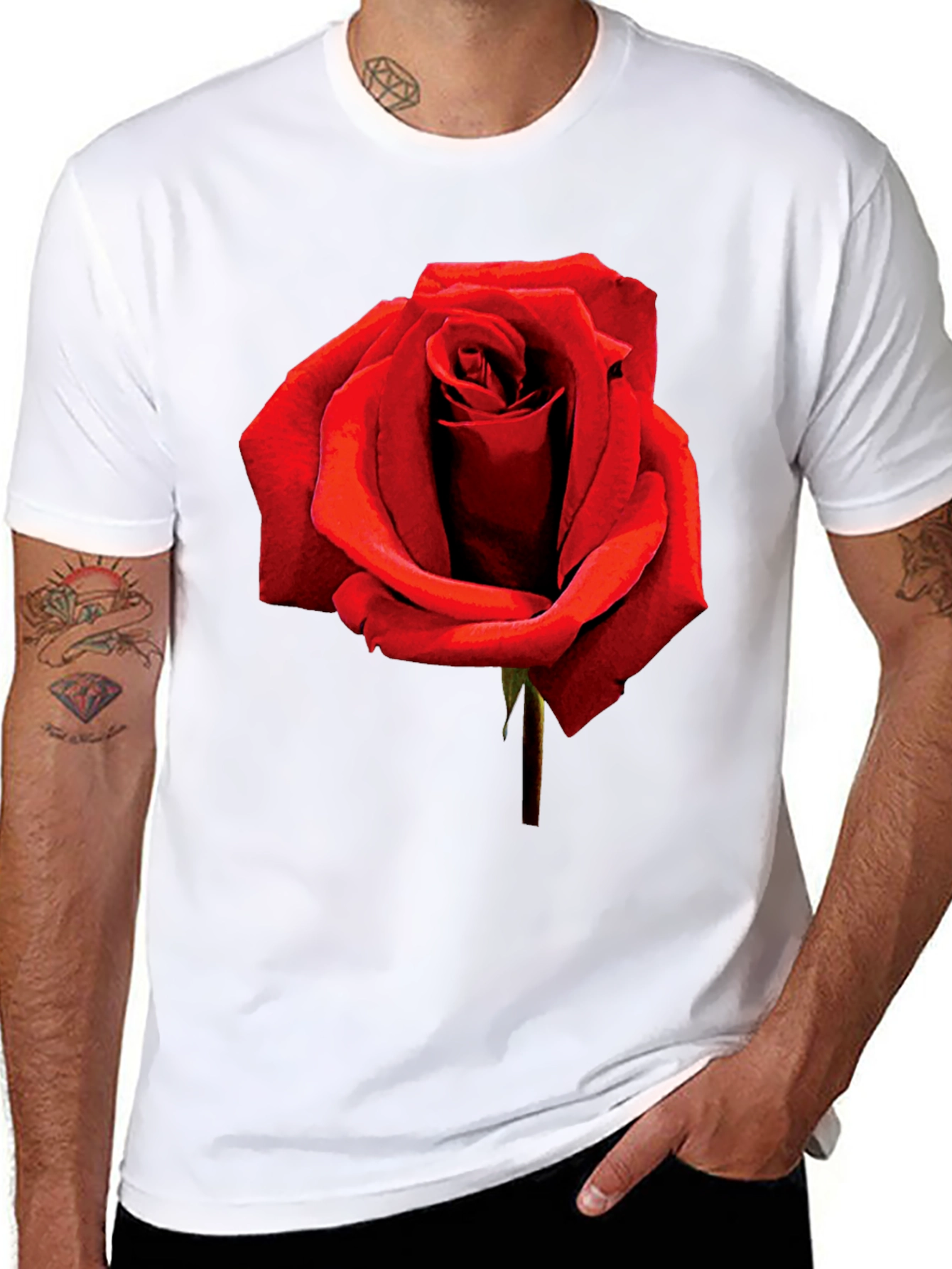 Red Rose Graphic Tee - Black Cotton T-Shirt