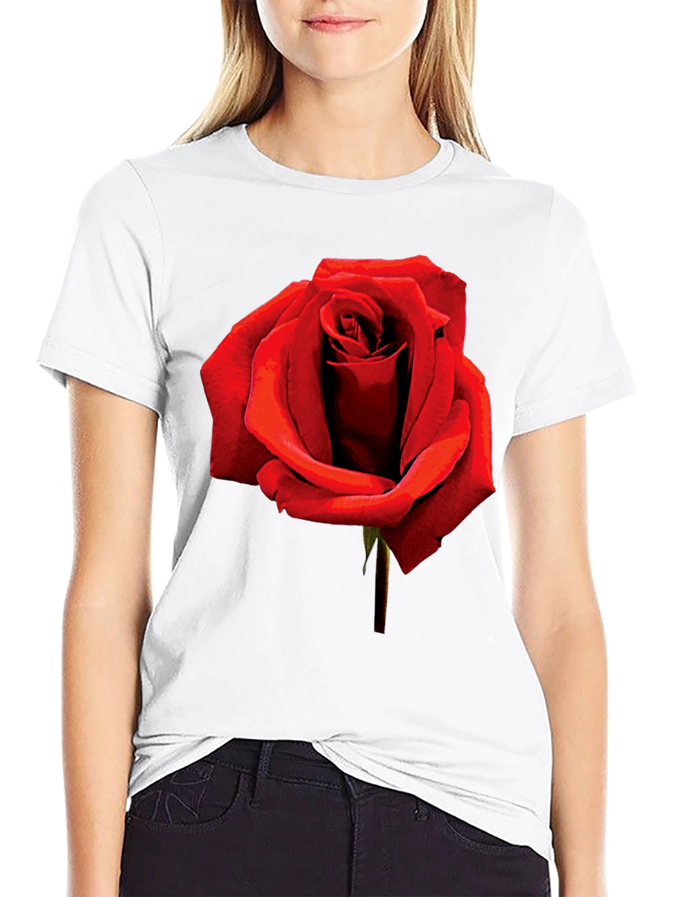 Red Rose Graphic Tee - Black Cotton T-Shirt