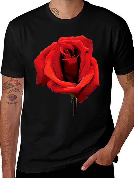 Red Rose Graphic Tee - Black Cotton T-Shirt