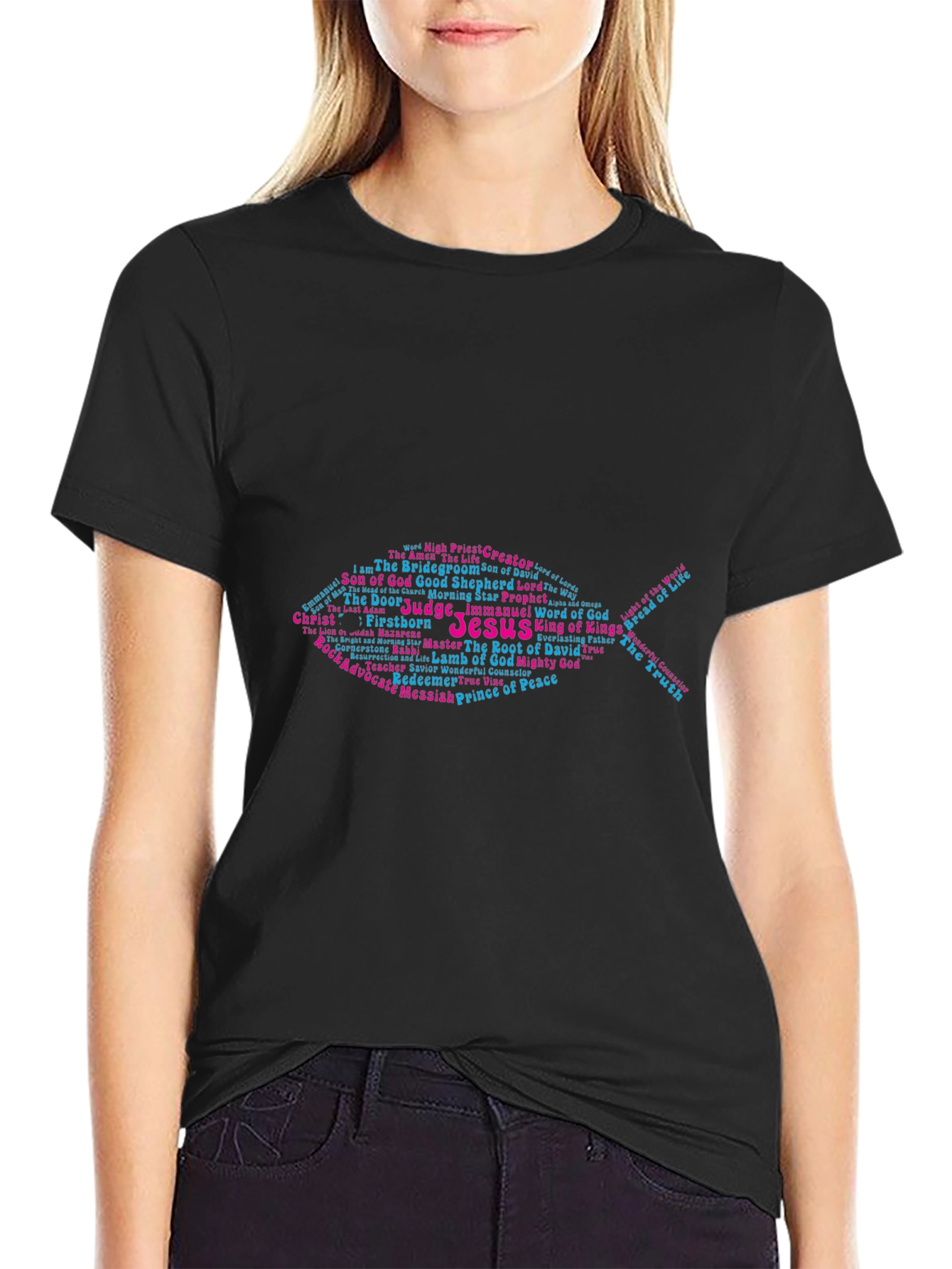 Jesus Fish Word Art T-Shirt - Christian Apparel