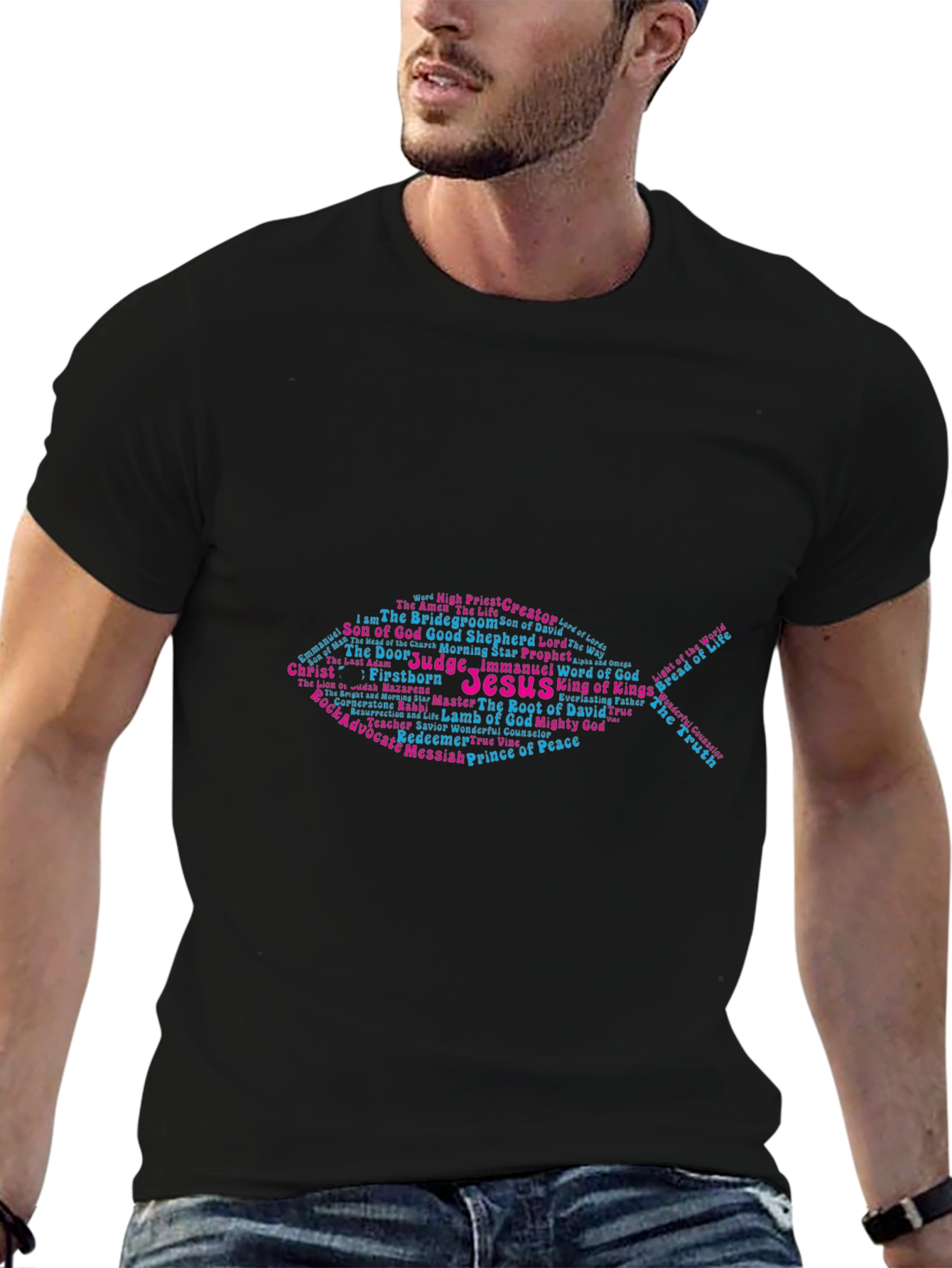 Jesus Fish Word Art T-Shirt - Christian Apparel