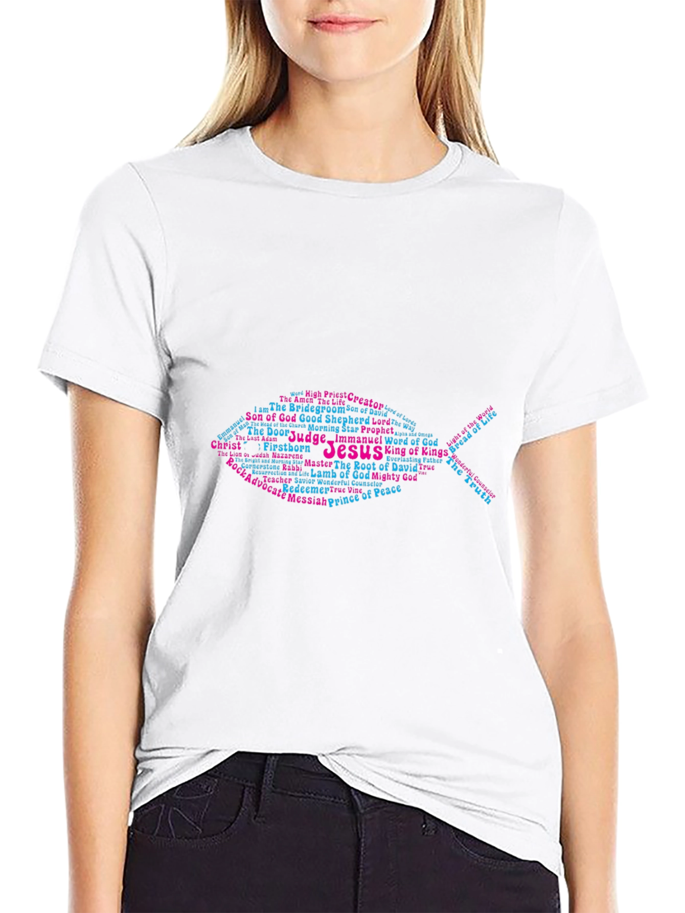 Jesus Fish Word Art T-Shirt - Christian Apparel