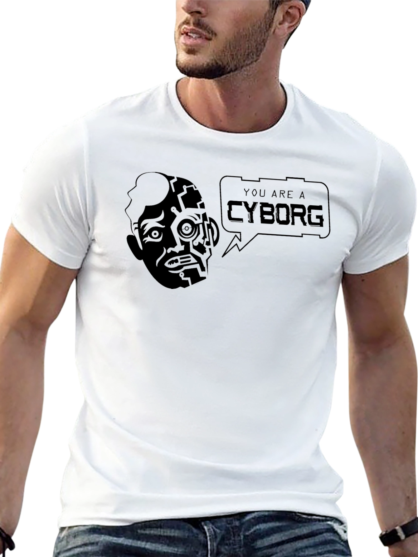 Cyborg Graphic Tee - Sci-Fi Style Black T-Shirt