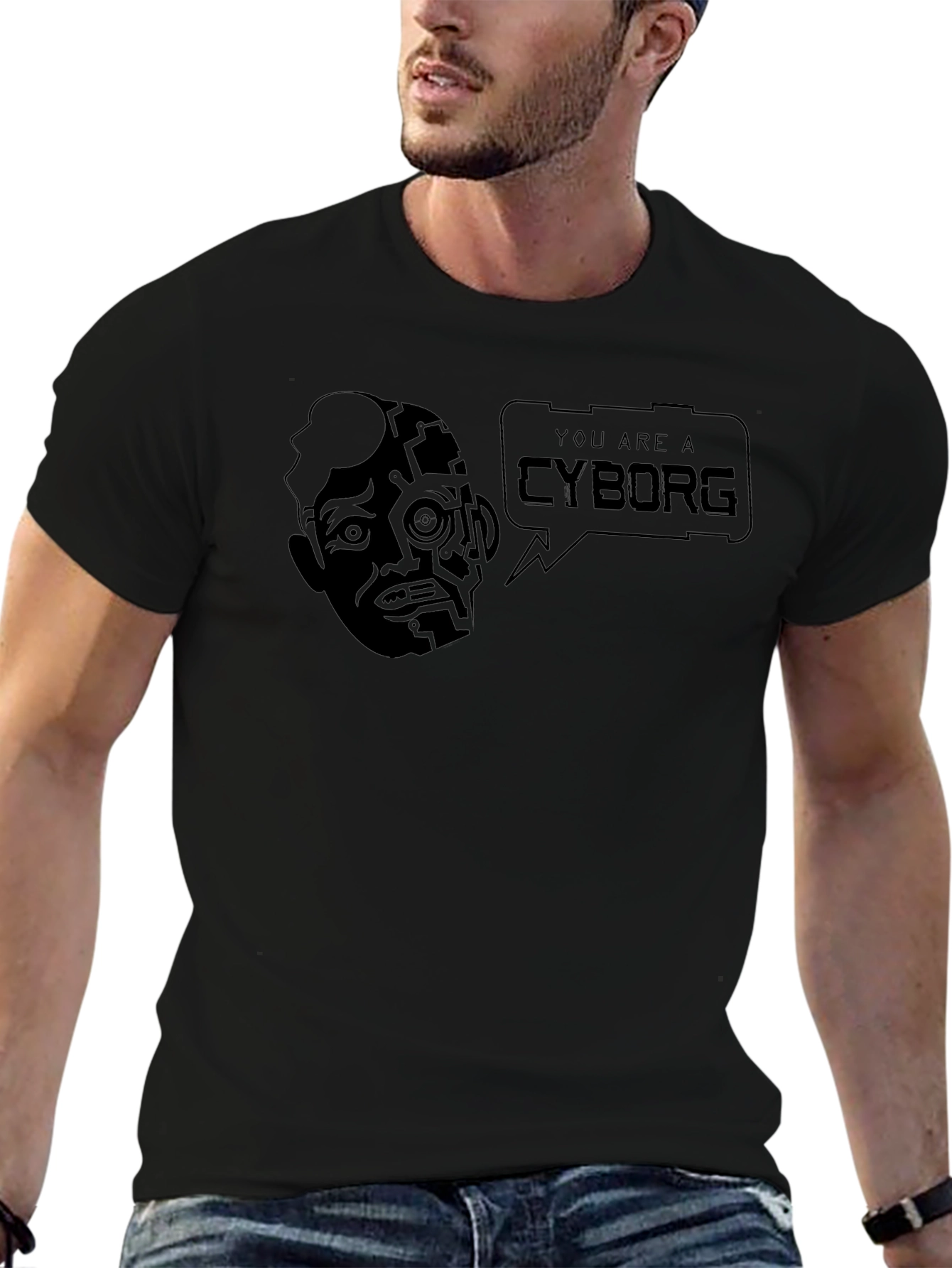 Cyborg Graphic Tee - Sci-Fi Style Black T-Shirt