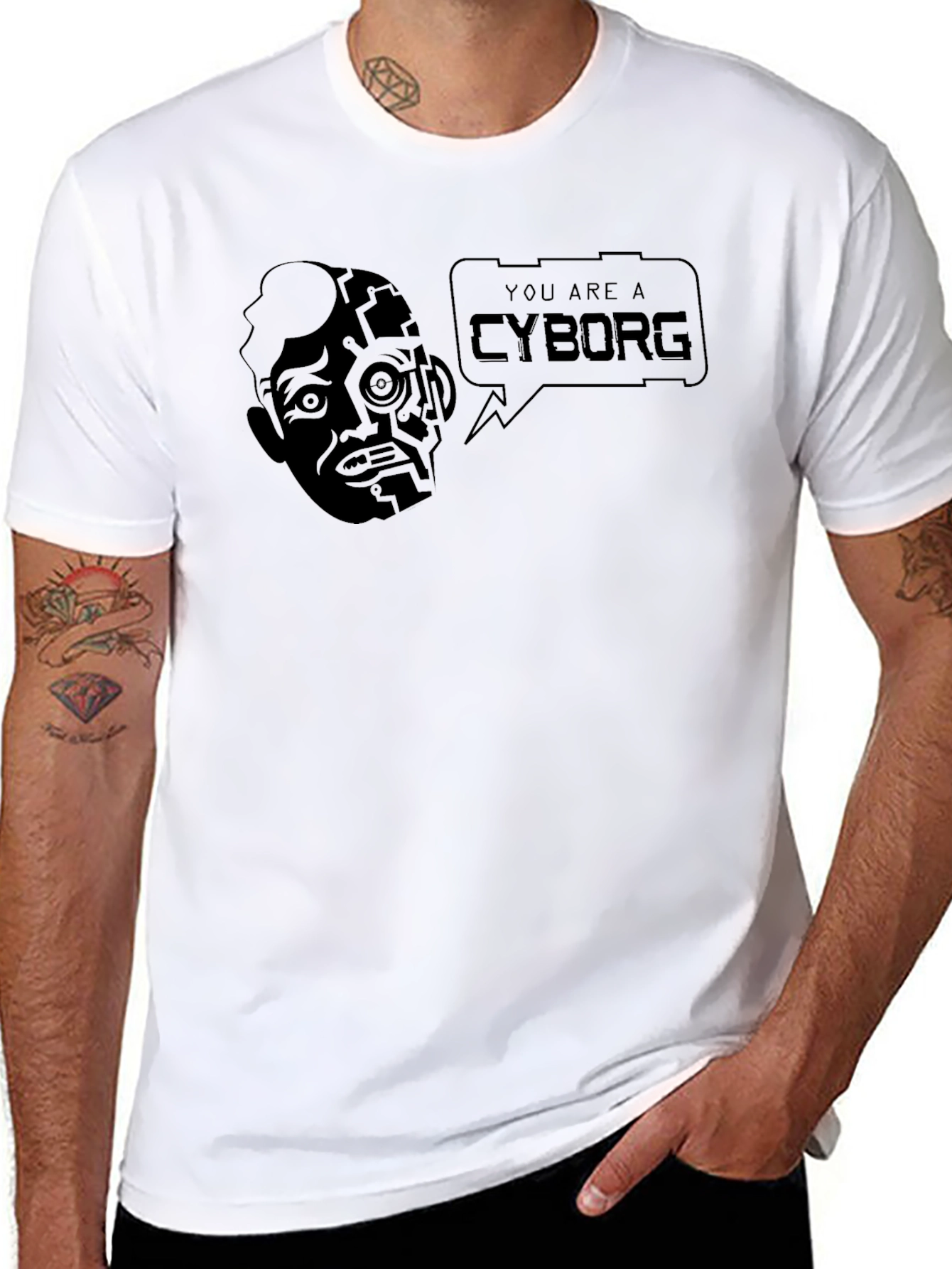 Cyborg Graphic Tee - Sci-Fi Style Black T-Shirt