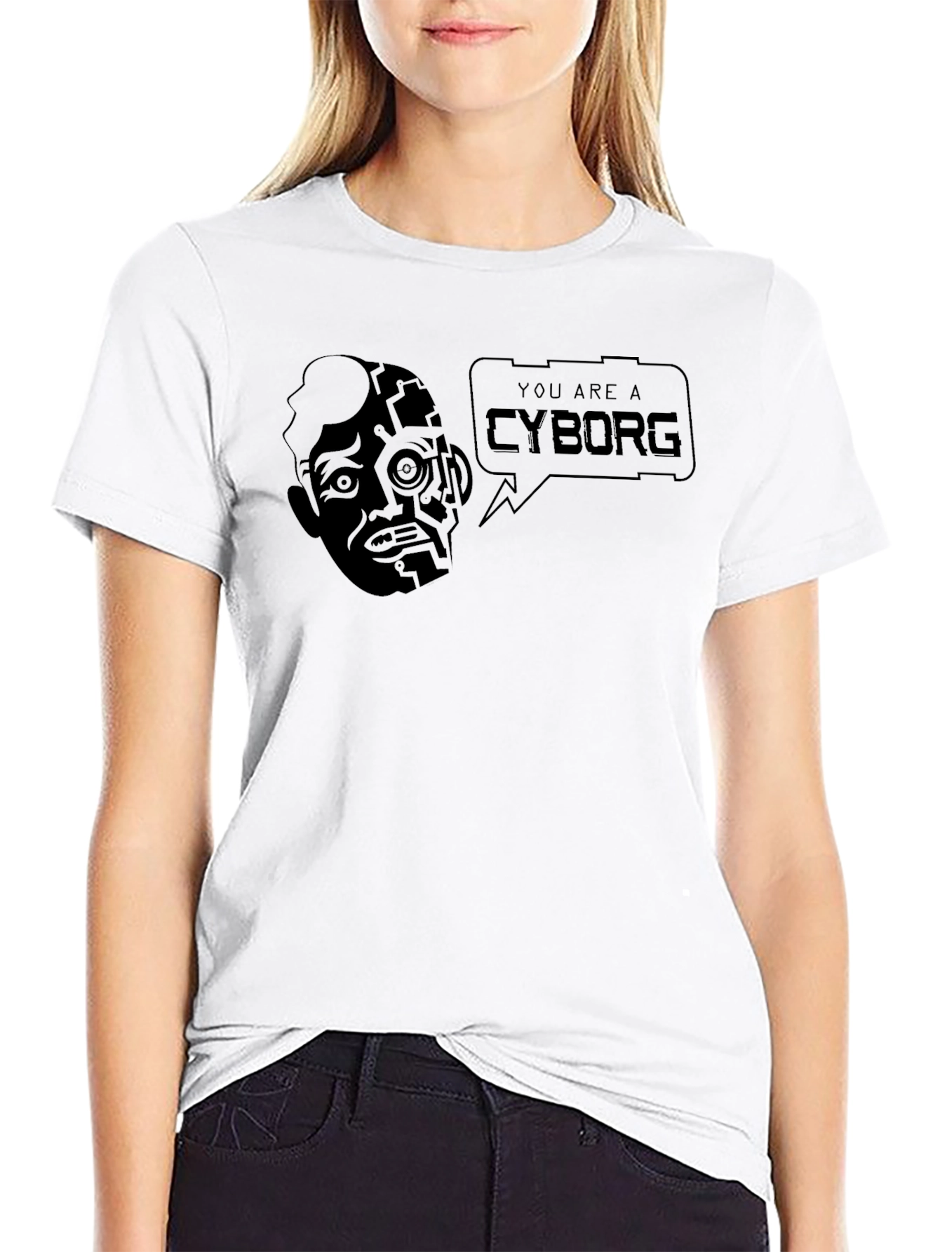 Cyborg Graphic Tee - Sci-Fi Style Black T-Shirt