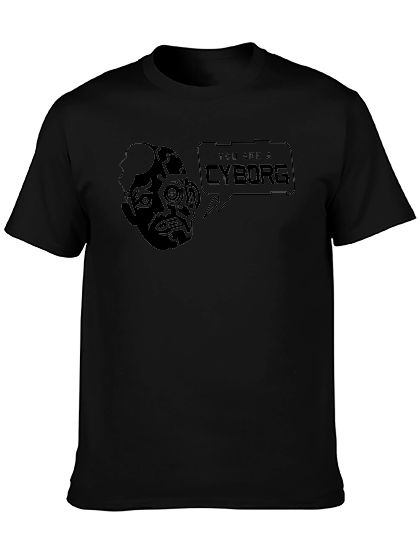 Cyborg Graphic Tee - Sci-Fi Style Black T-Shirt