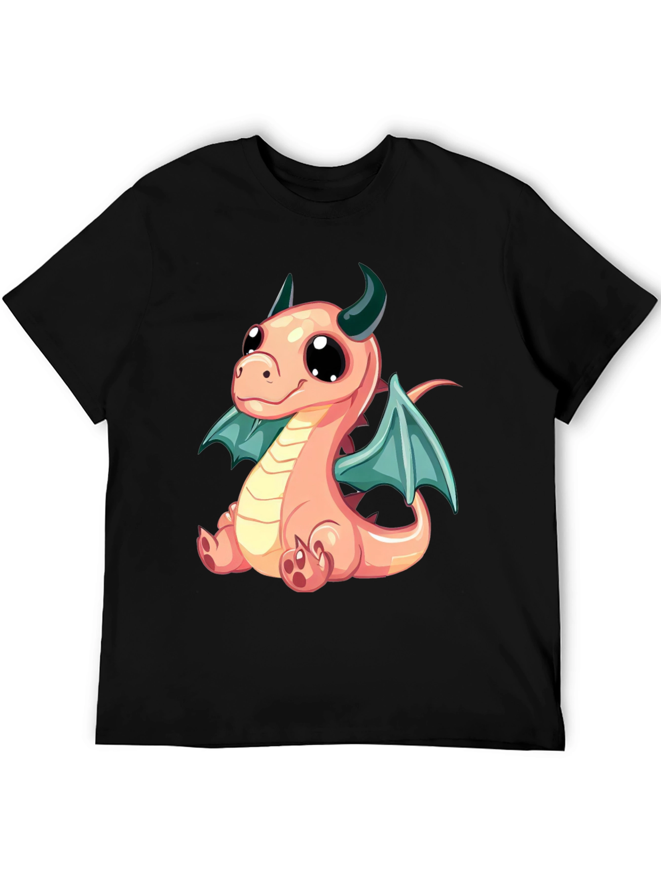 Cute Dragon Cartoon Print Black T-Shirt