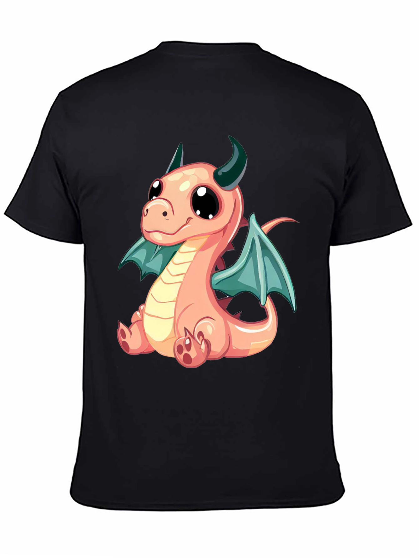 Cute Dragon Cartoon Print Black T-Shirt