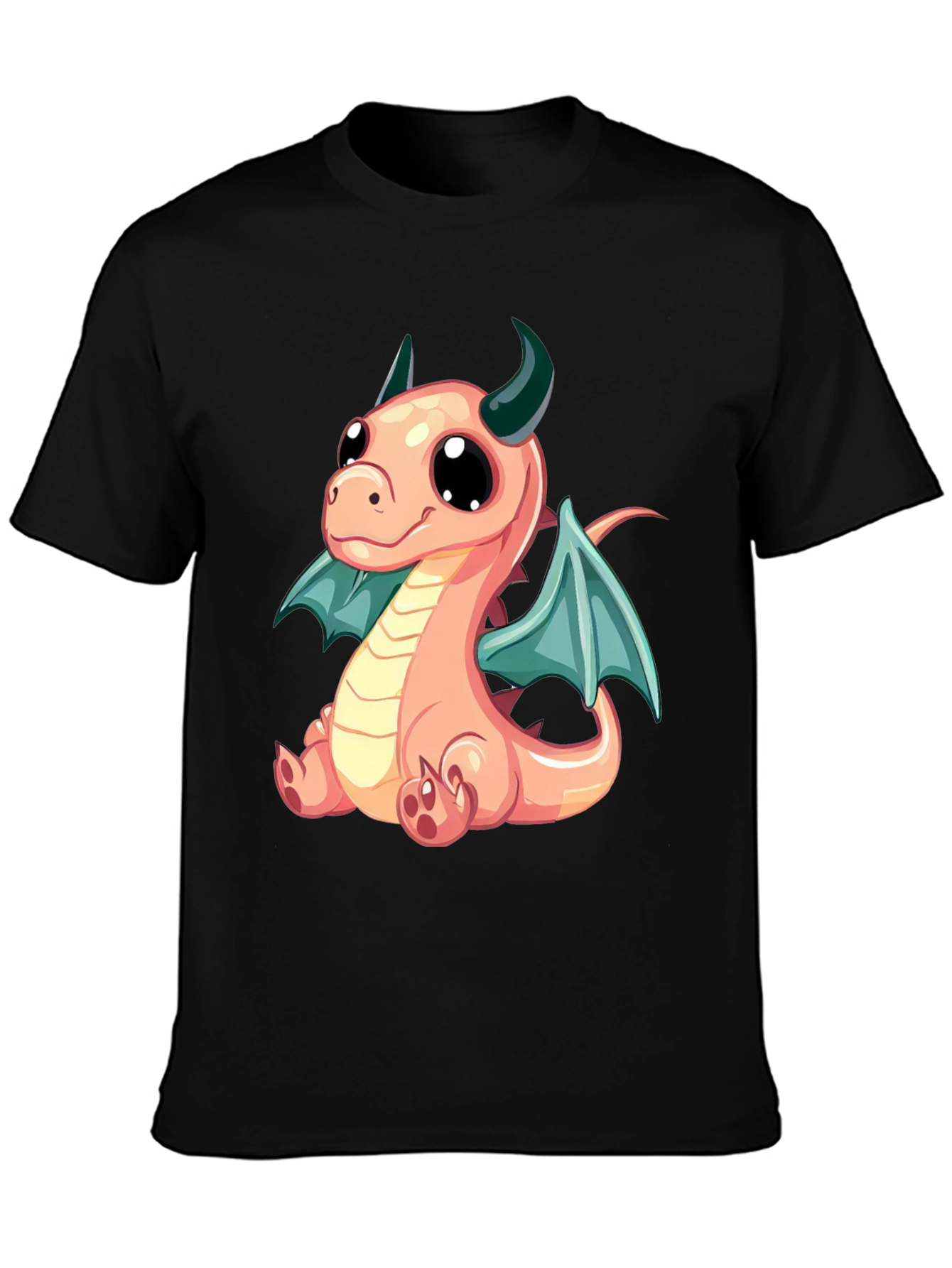 Cute Dragon Cartoon Print Black T-Shirt