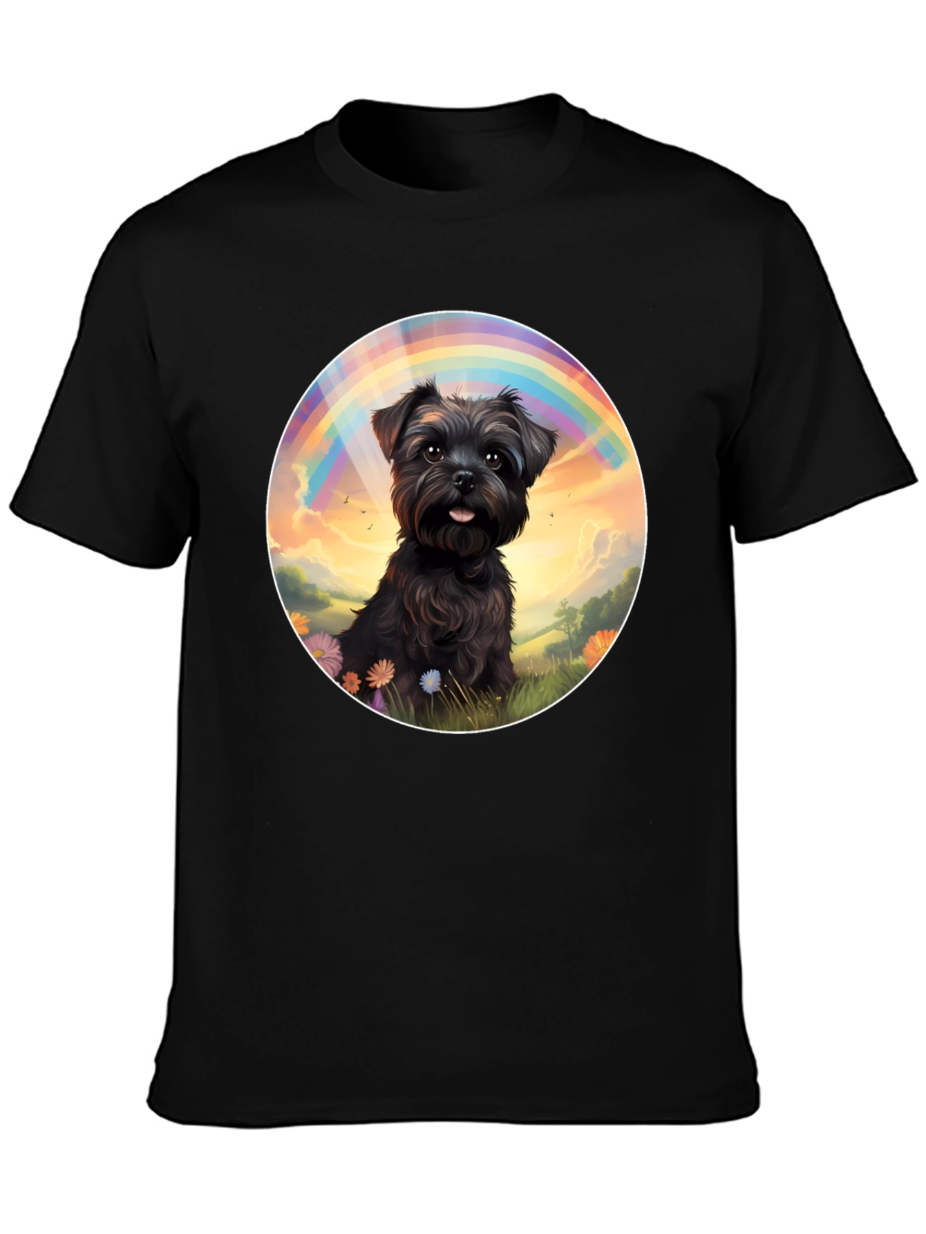 Dog Rainbow Graphic Tee - Black Cotton Blend