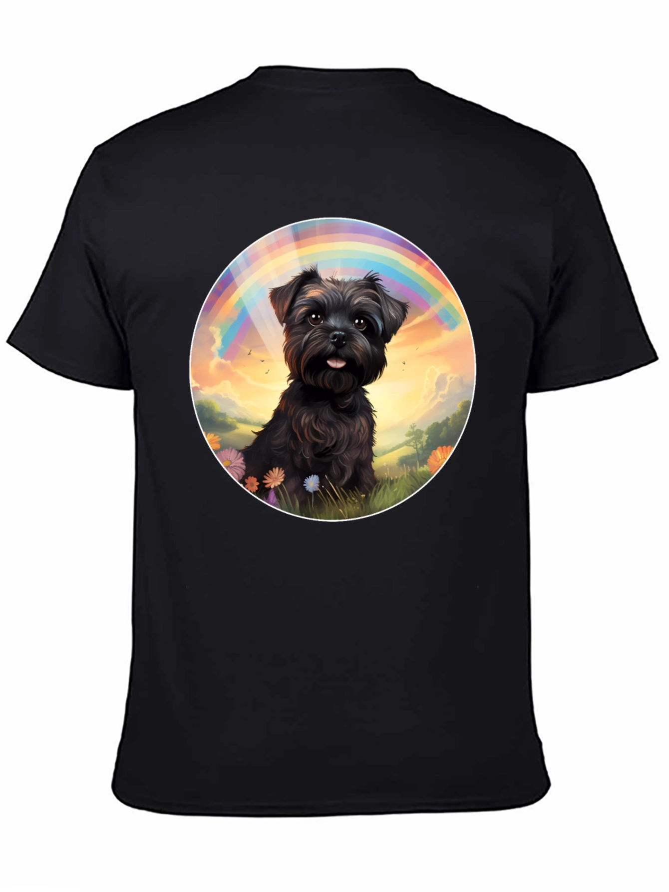 Dog Rainbow Graphic Tee - Black Cotton Blend