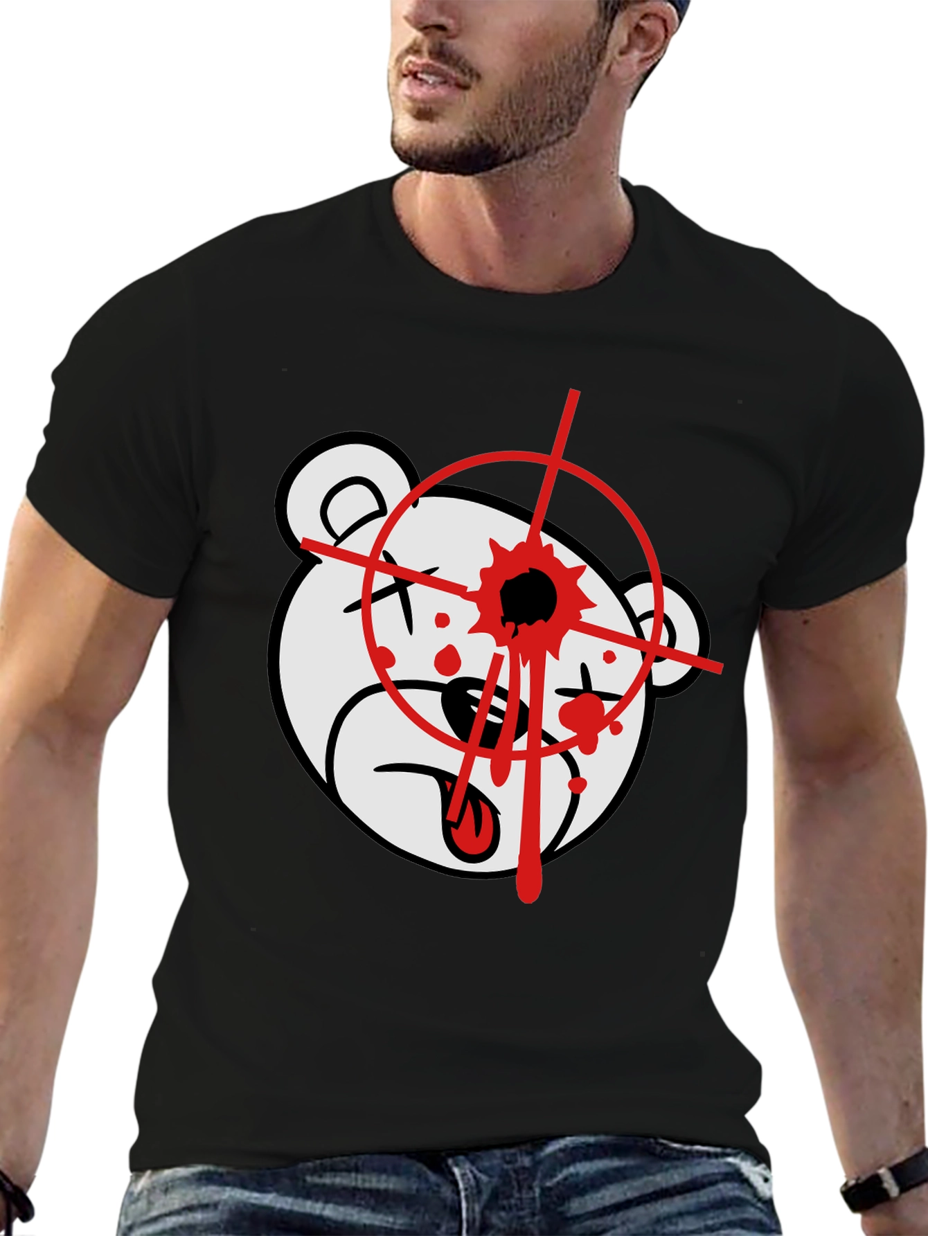 Edgy Bear Graphic T-Shirt - Black