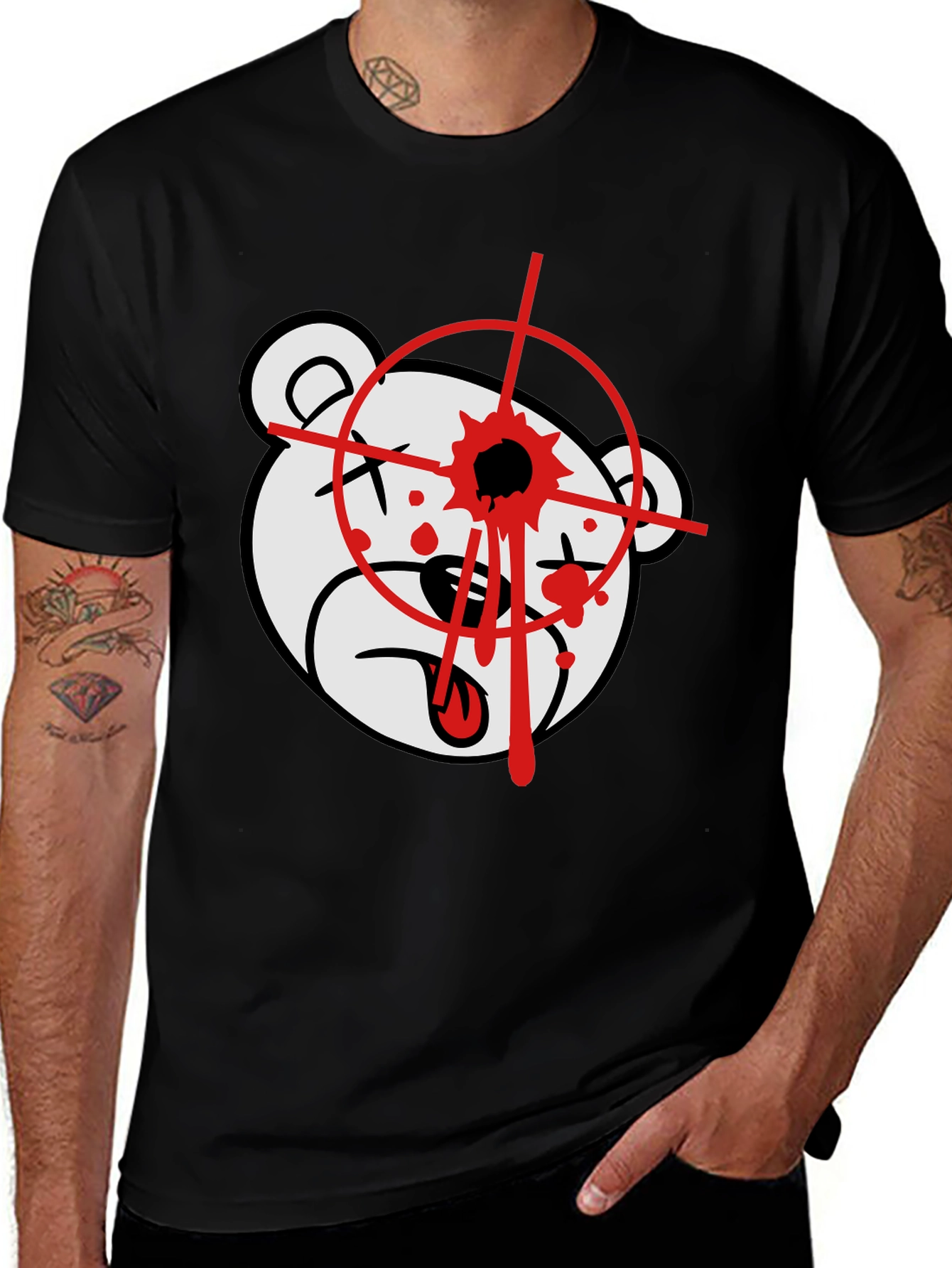 Edgy Bear Graphic T-Shirt - Black