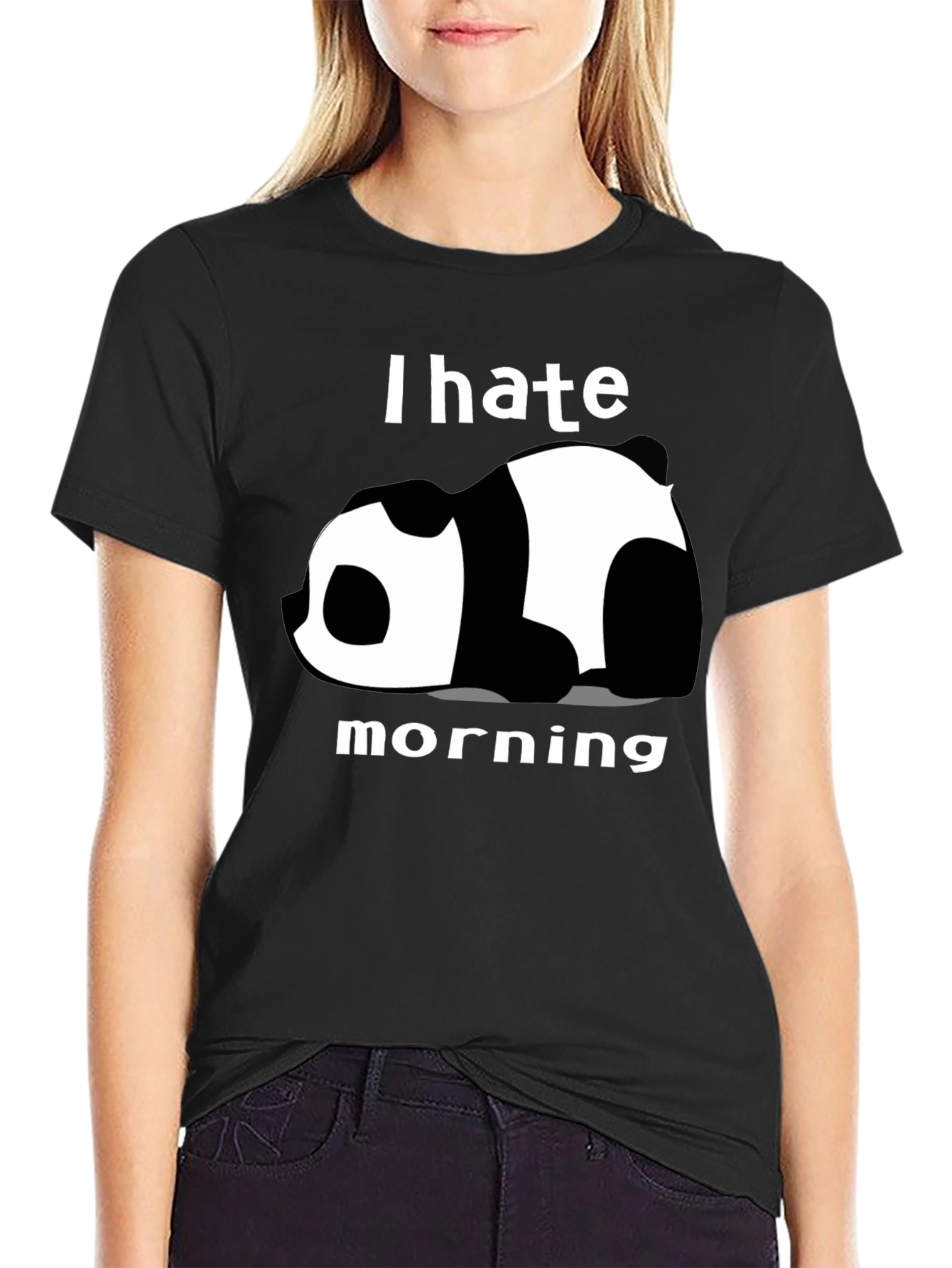 I Hate Morning Panda Graphic Tee - Black