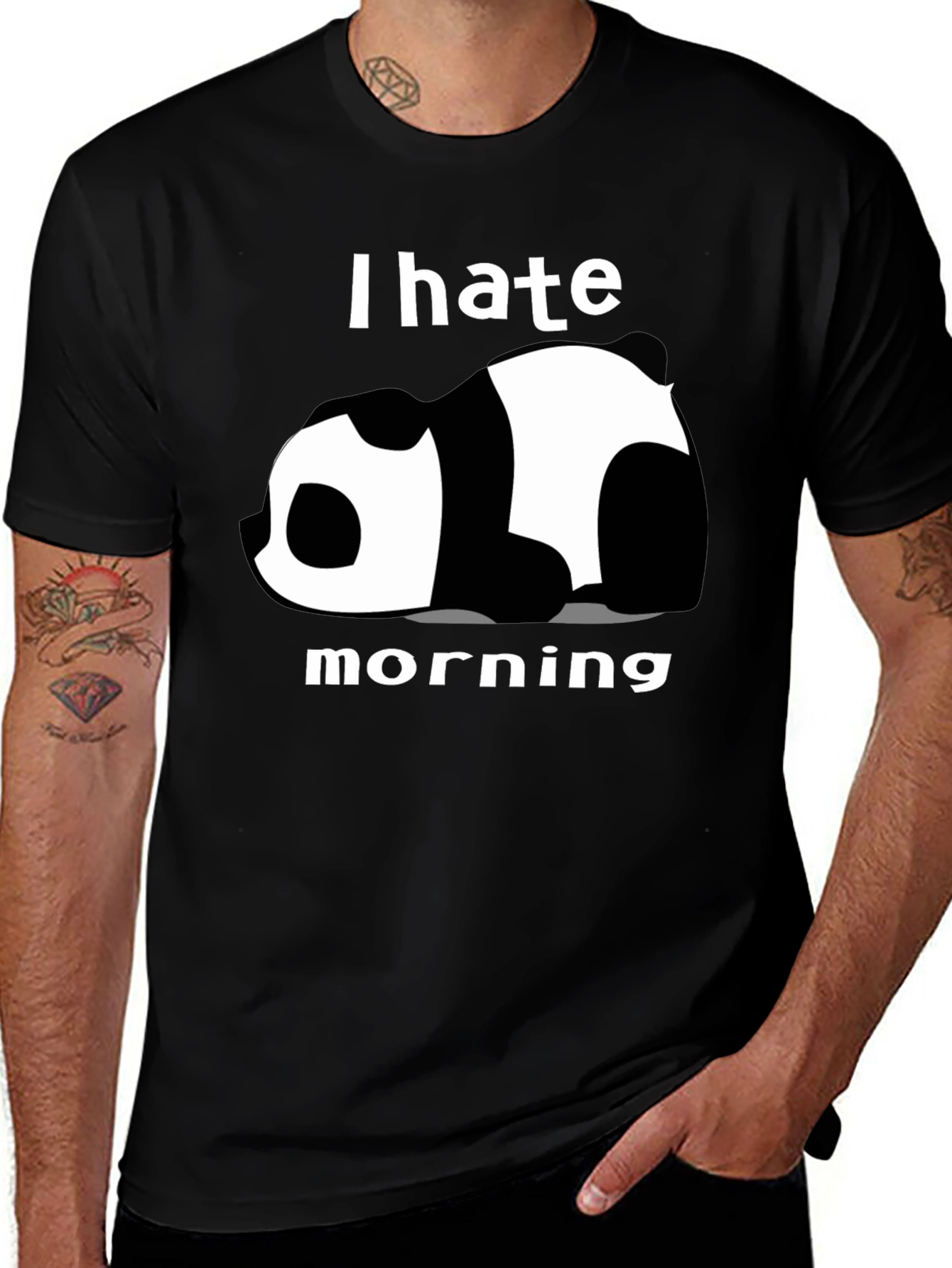 I Hate Morning Panda Graphic Tee - Black