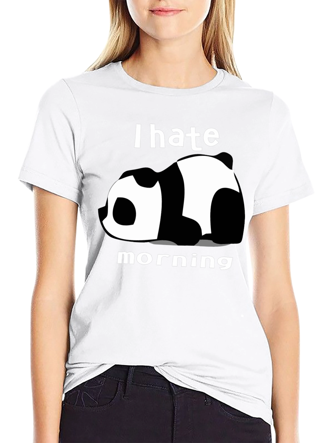 I Hate Morning Panda Graphic Tee - Black