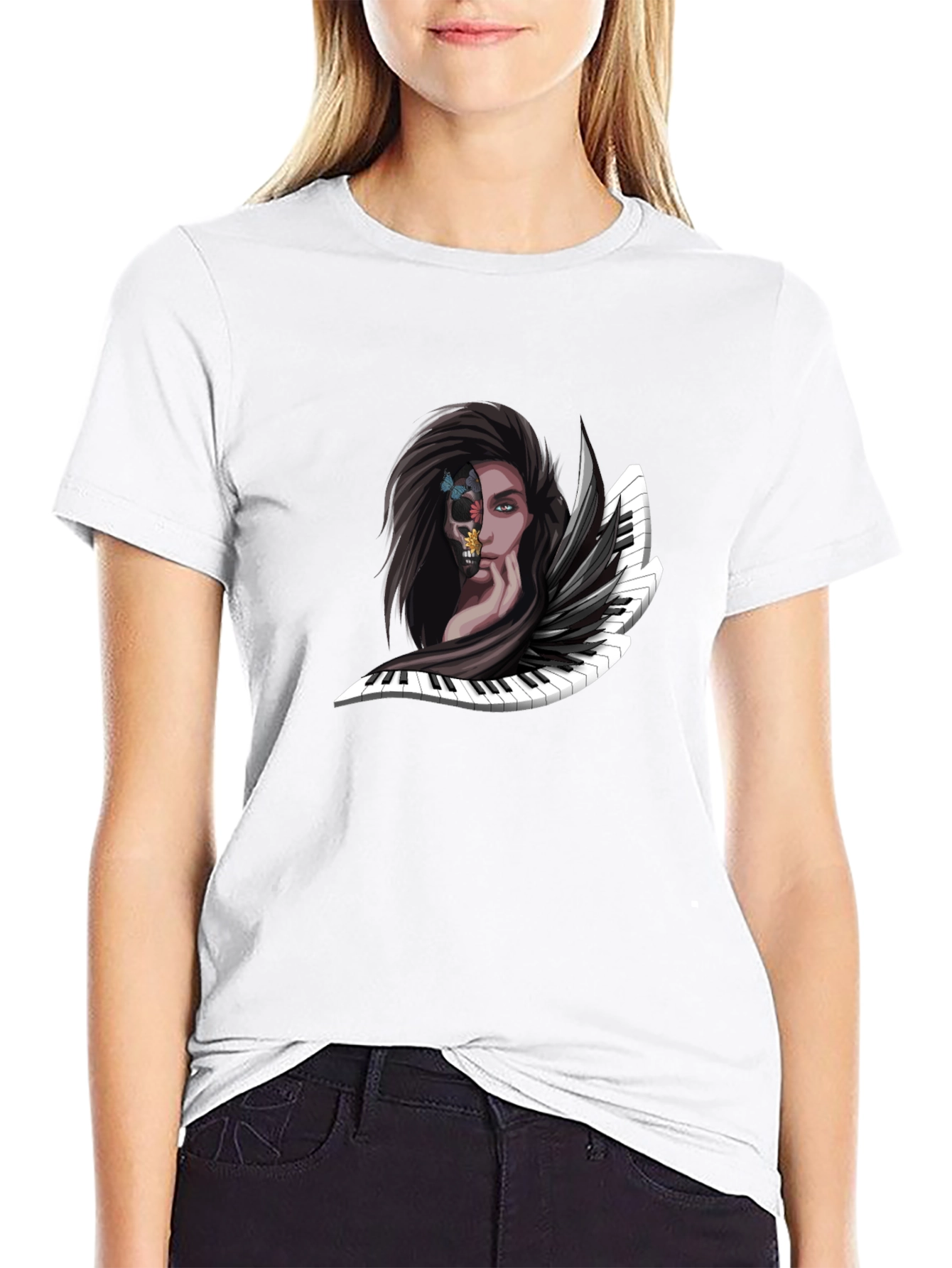 Piano Woman Graphic Tee - Unique Music Art Shirt