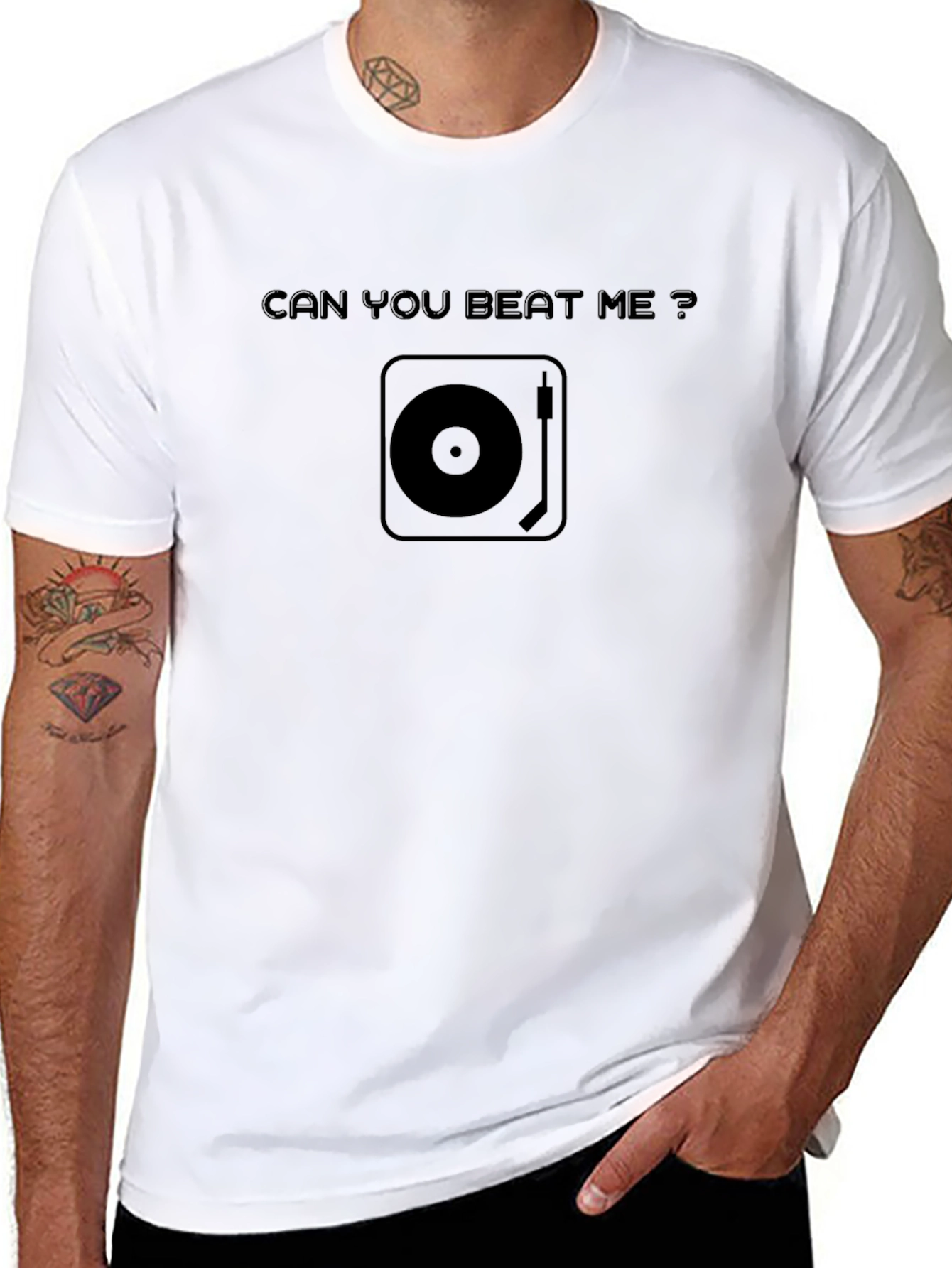Can You Beat Me? DJ Turntable Graphic T-Shirt