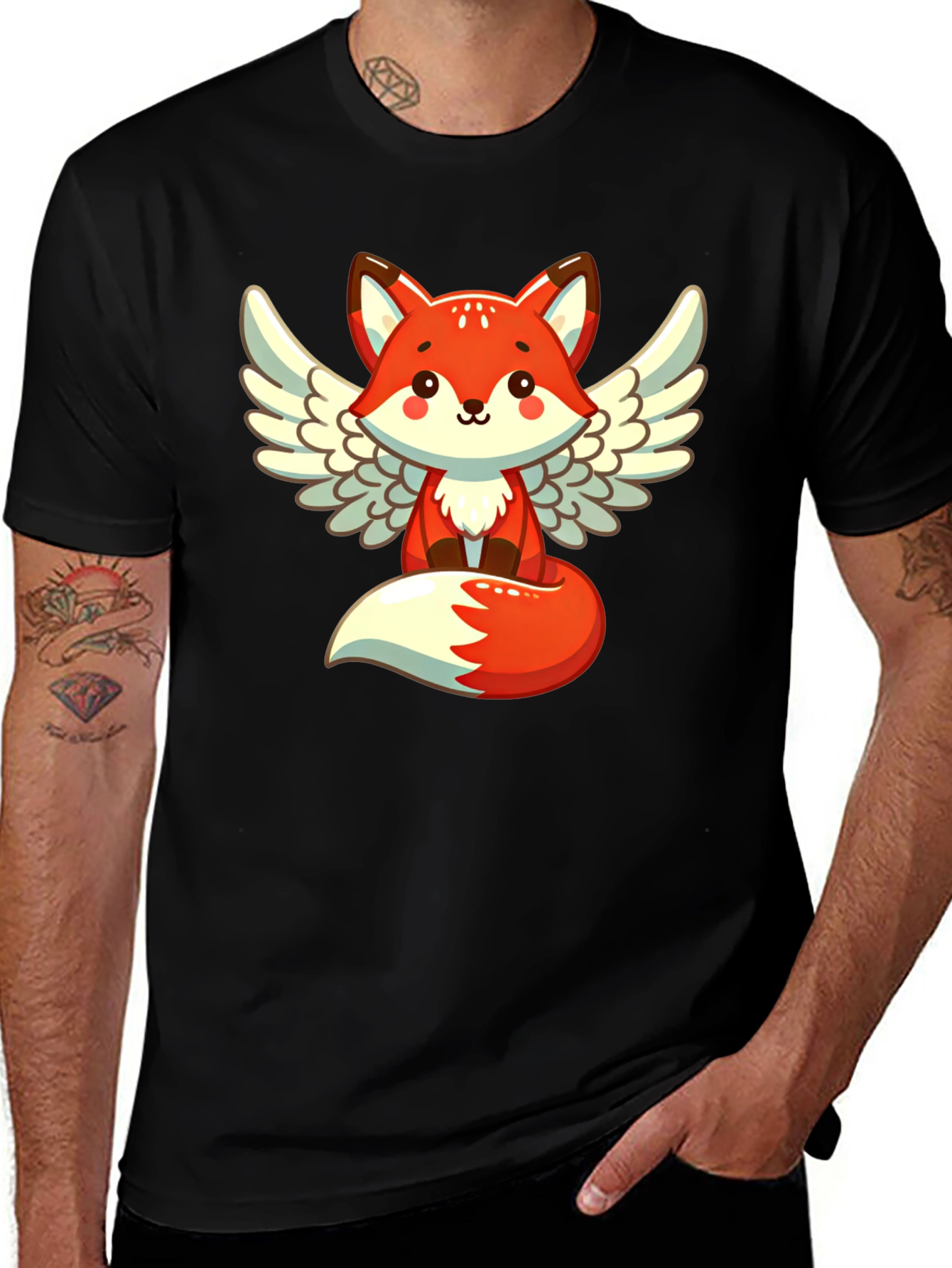 Cute Fox Angel Wings Graphic T-Shirt