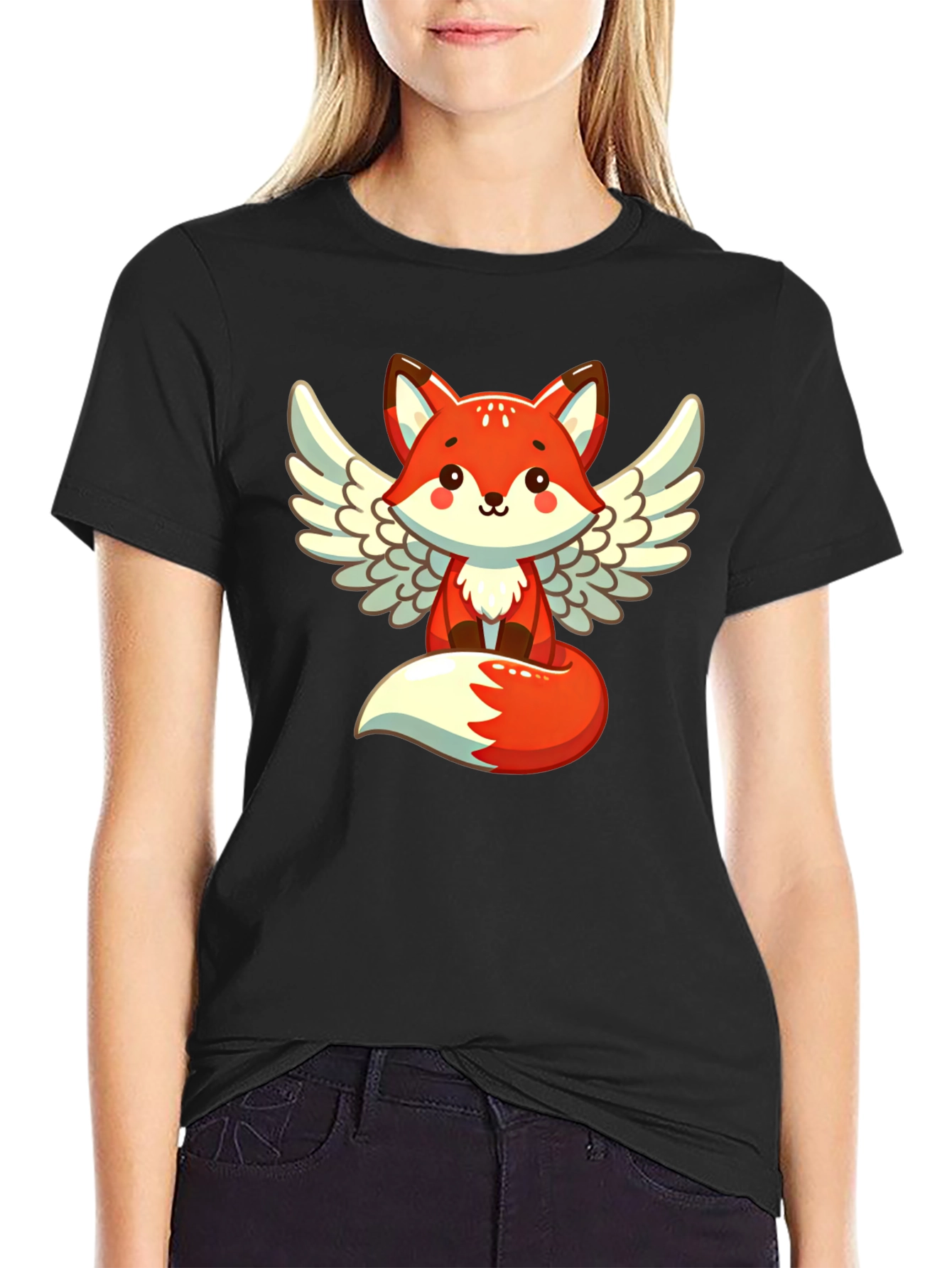 Cute Fox Angel Wings Graphic T-Shirt