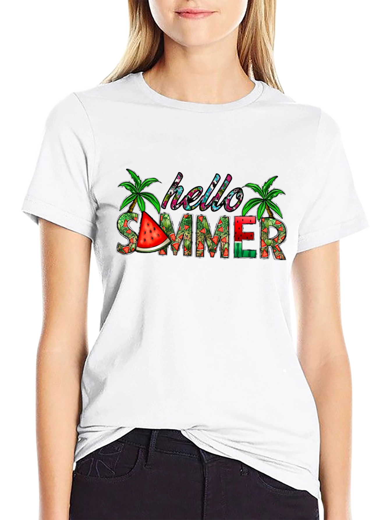 Hello Summer Graphic T-Shirt - Black Casual Tee