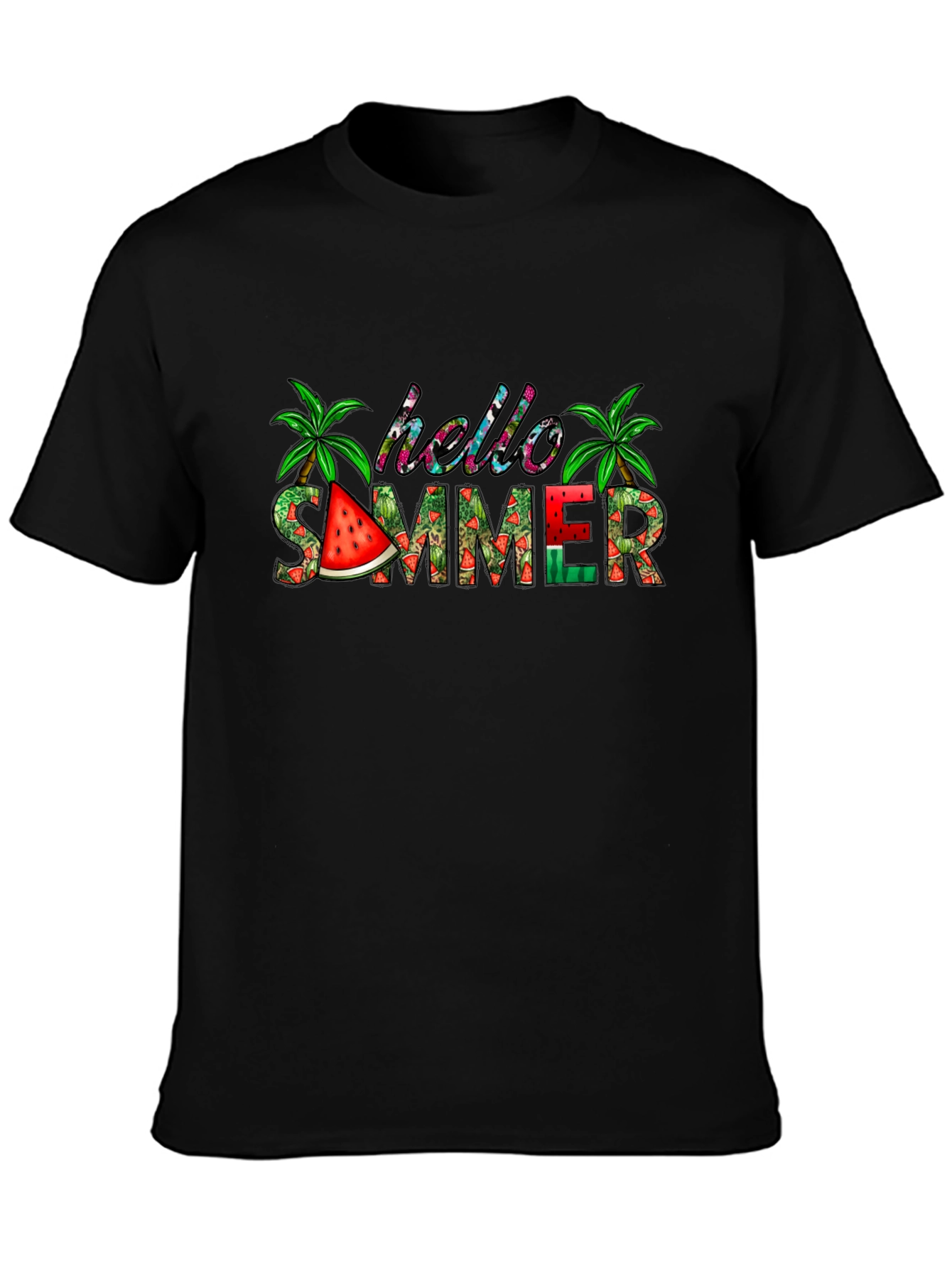 Hello Summer Graphic T-Shirt - Black Casual Tee
