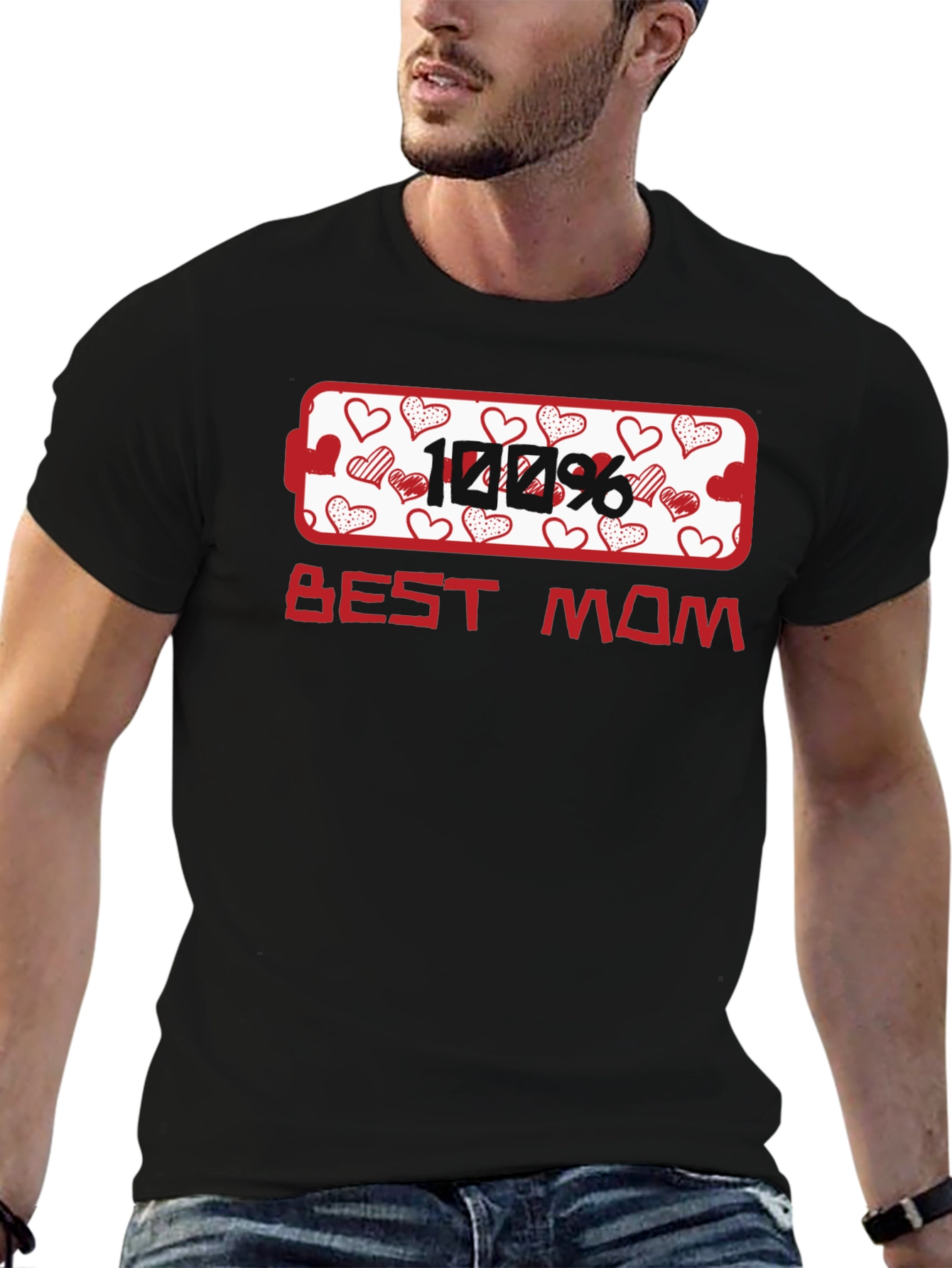 100% Best Mom Heart Graphic T-Shirt