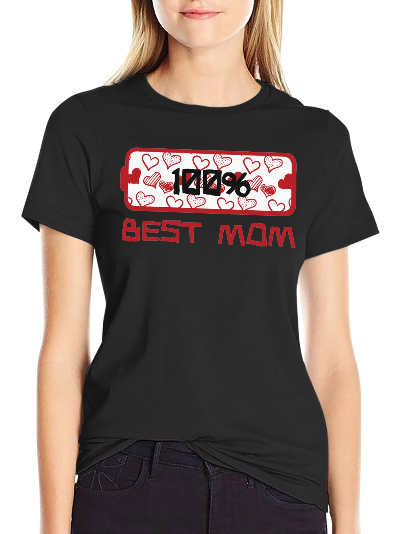 100% Best Mom Heart Graphic T-Shirt