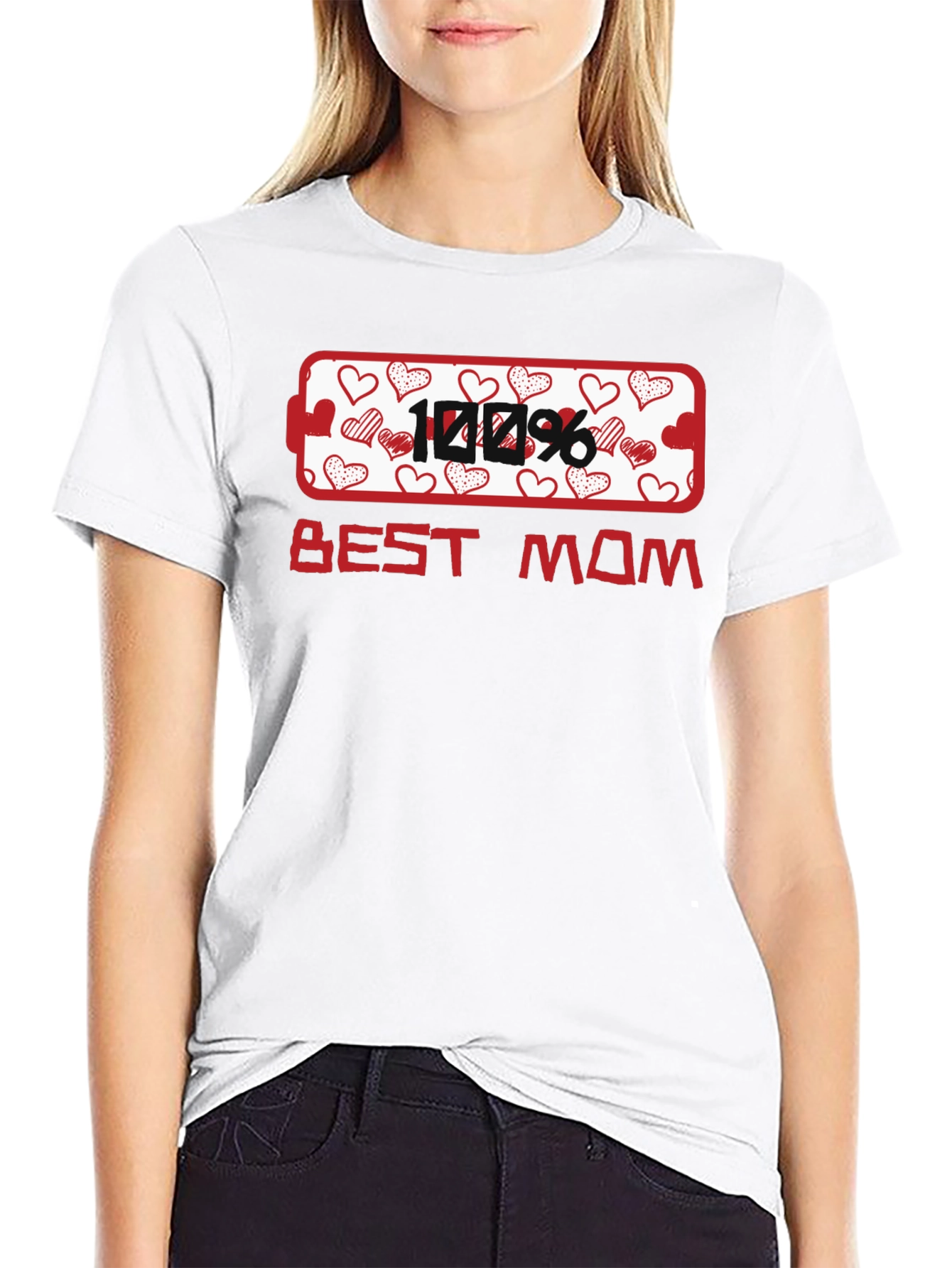 100% Best Mom Heart Graphic T-Shirt