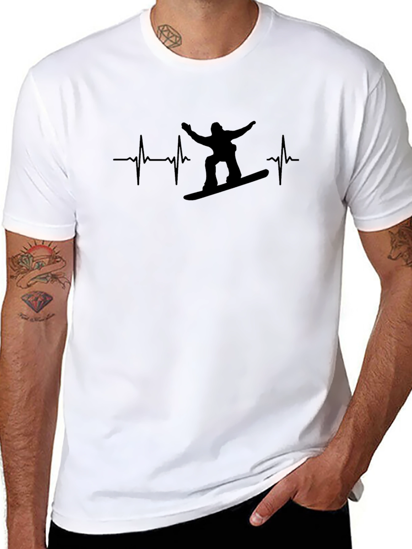 Mens Black Snowboard Heartbeat Graphic Tee