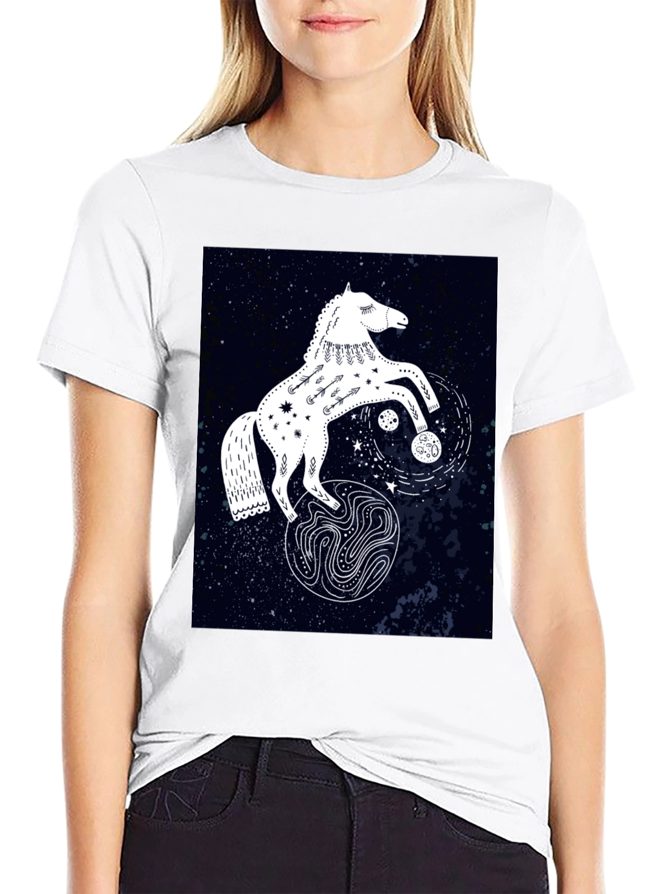 Celestial Horse Graphic Tee - Black