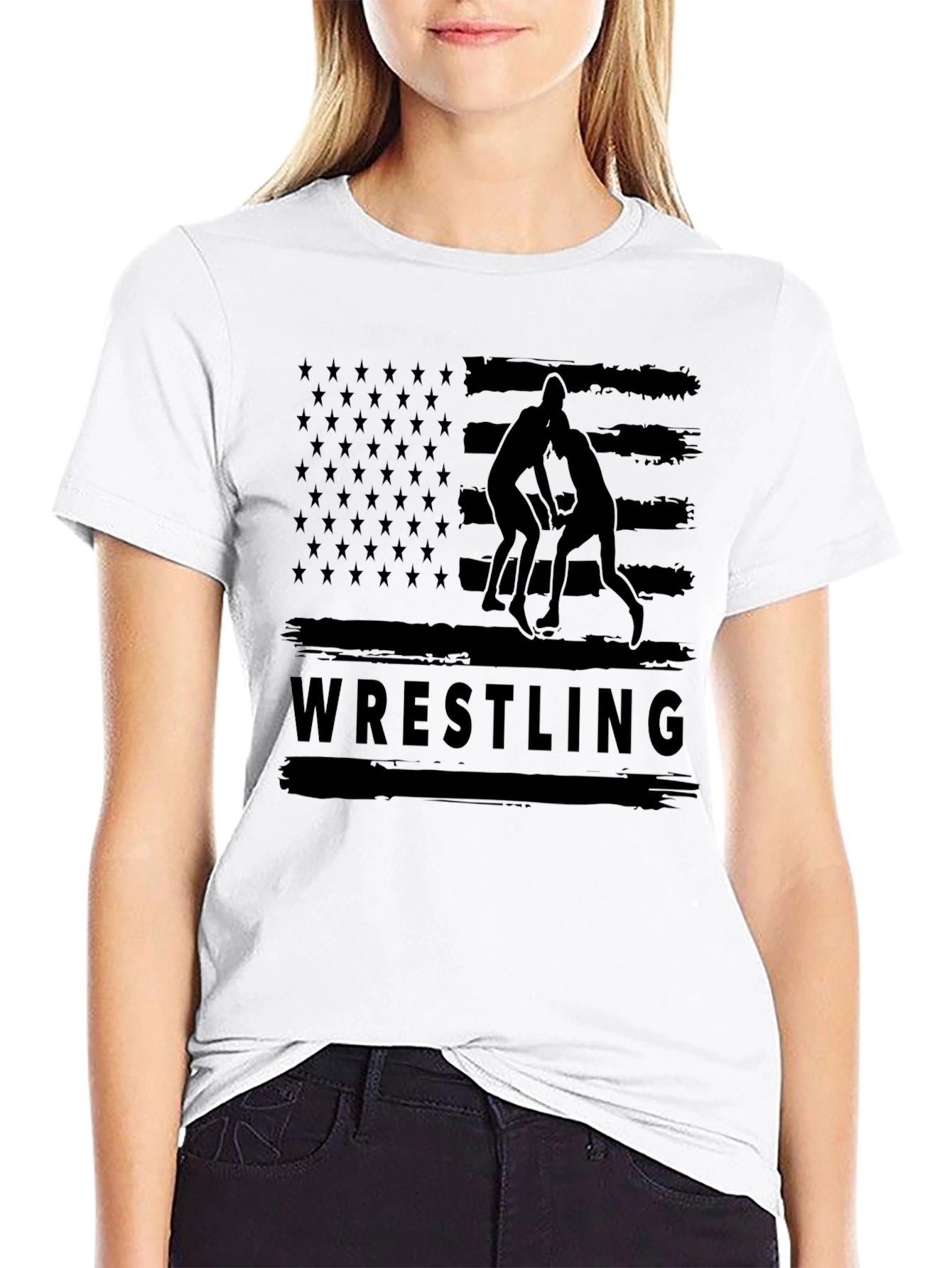 Wrestling USA Flag Black T-Shirt