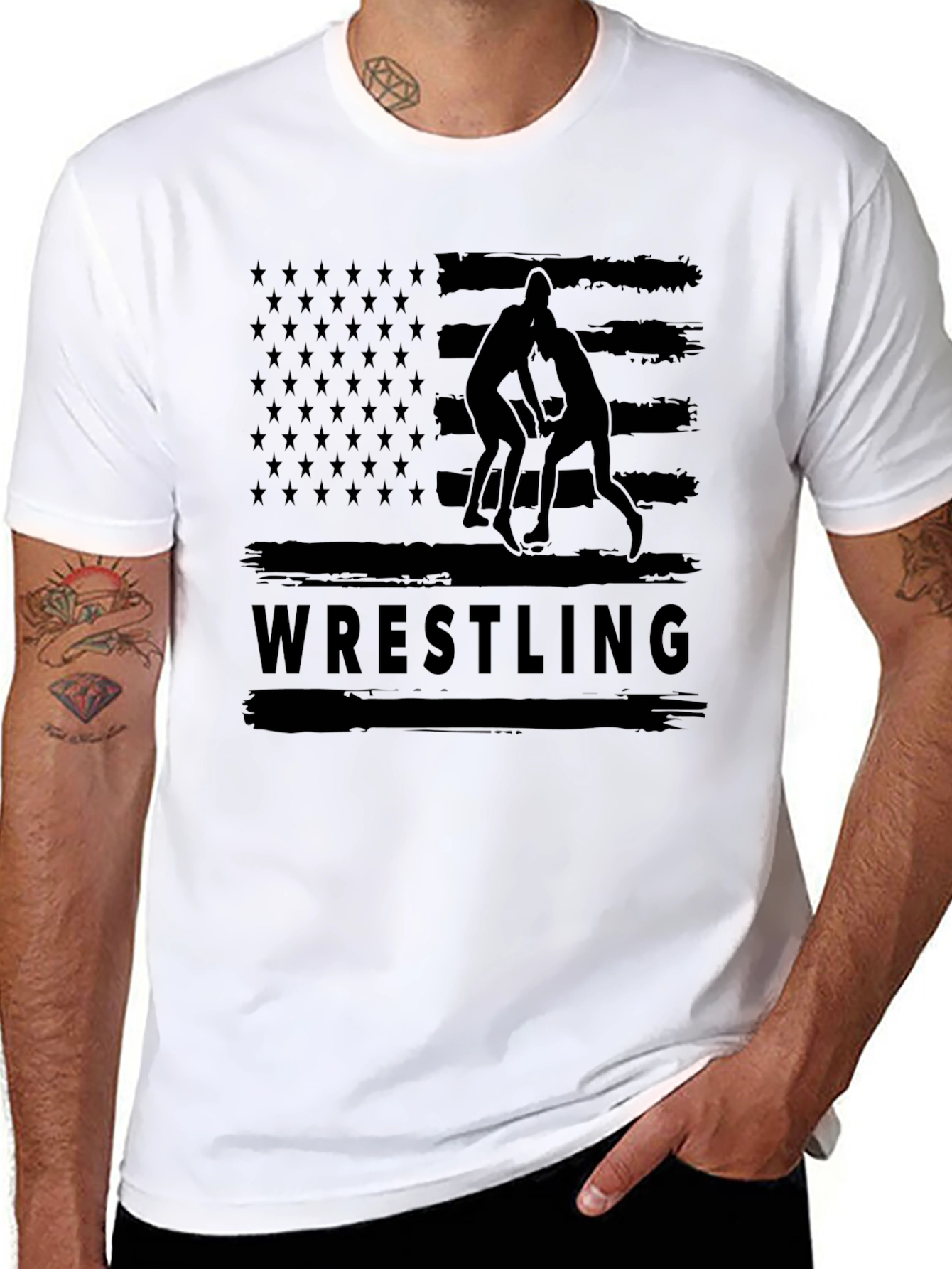 Wrestling USA Flag Black T-Shirt