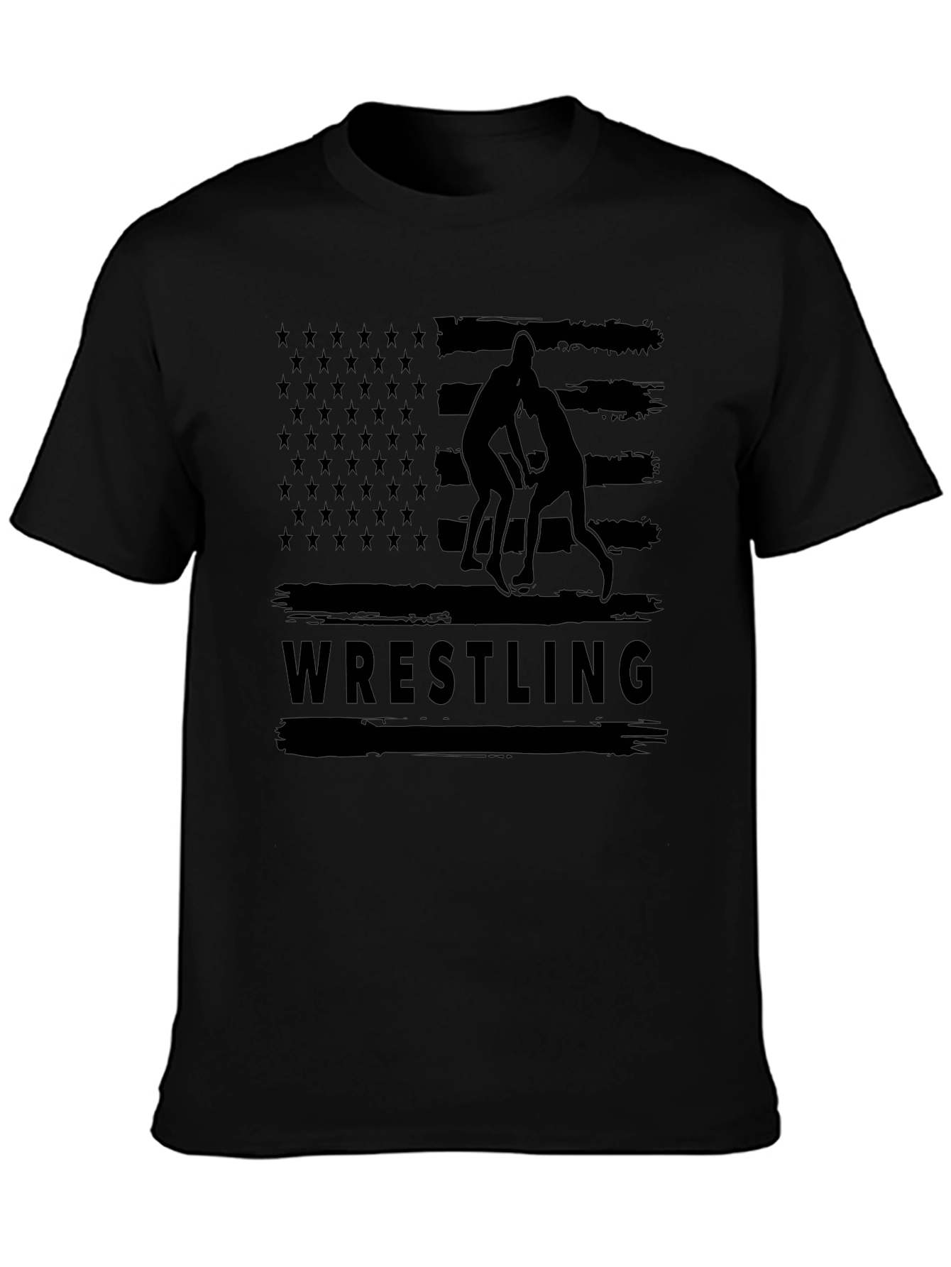 Wrestling USA Flag Black T-Shirt